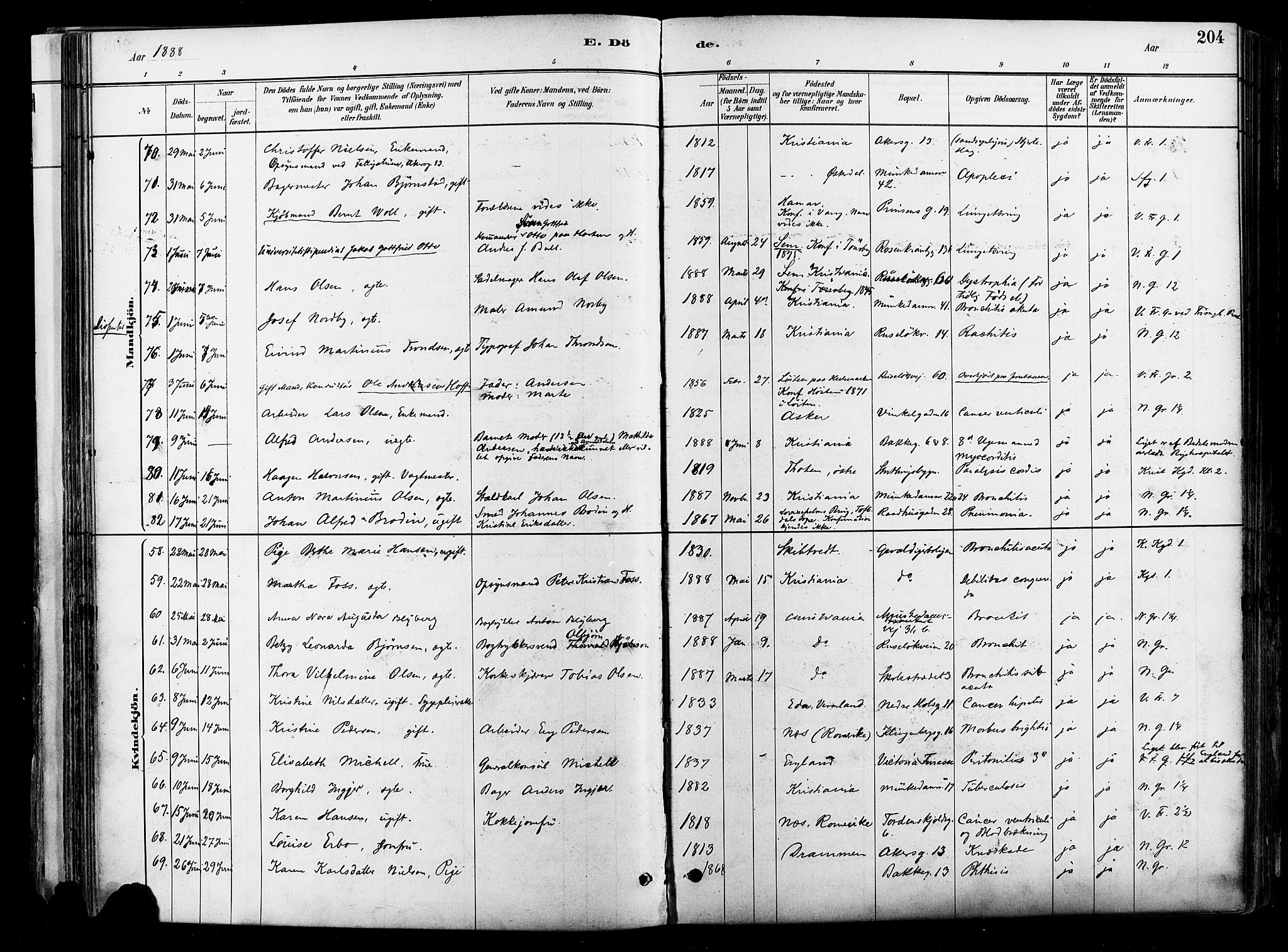 Johannes prestekontor Kirkebøker, AV/SAO-A-10852/F/Fa/L0004: Parish register (official) no. 4, 1883-1907, p. 204