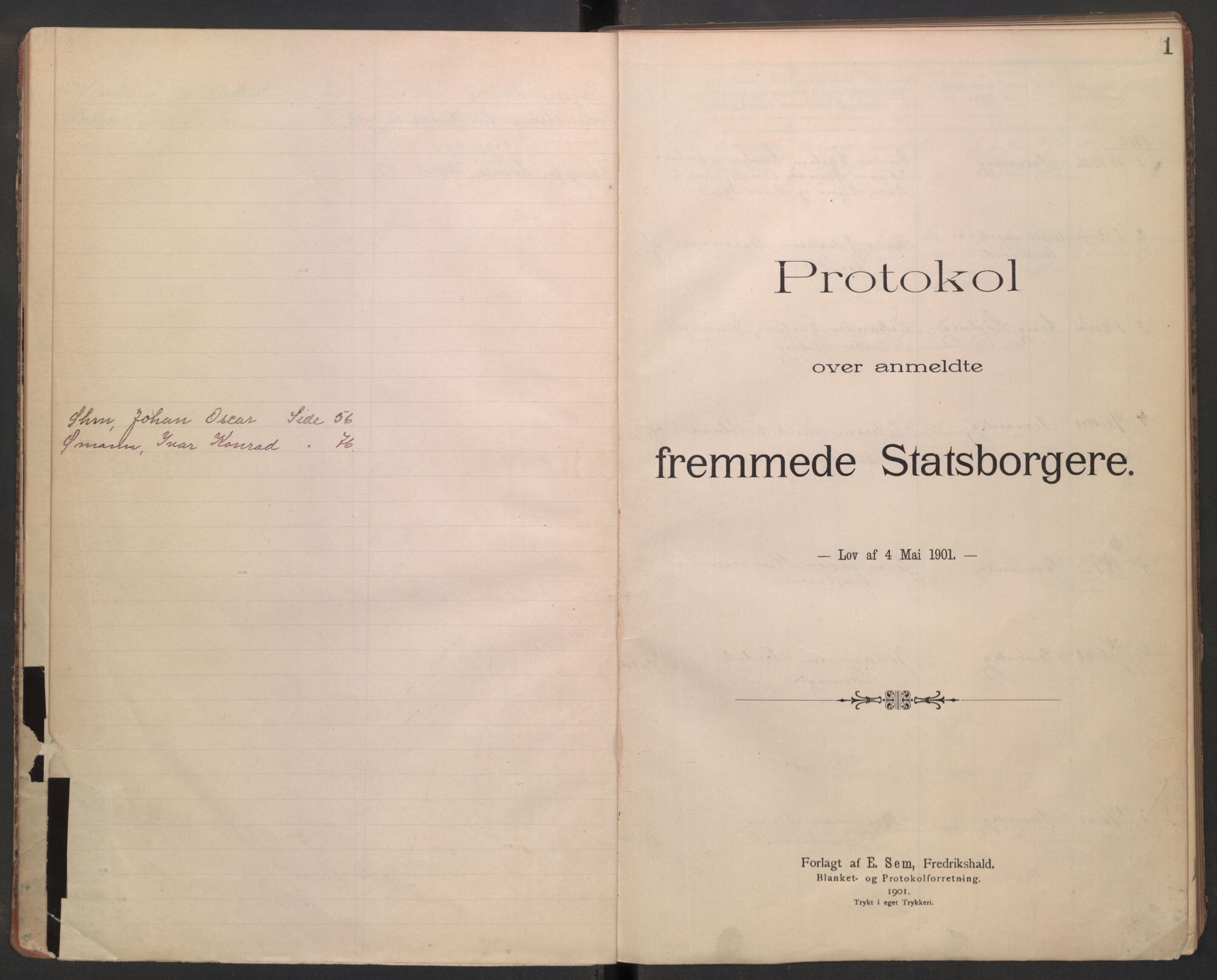 Rygge lensmannskontor, AV/SAO-A-10005/I/Ic/Ica/L0002: Protokoll over fremmede statsborgere, 1902-1928, p. 1