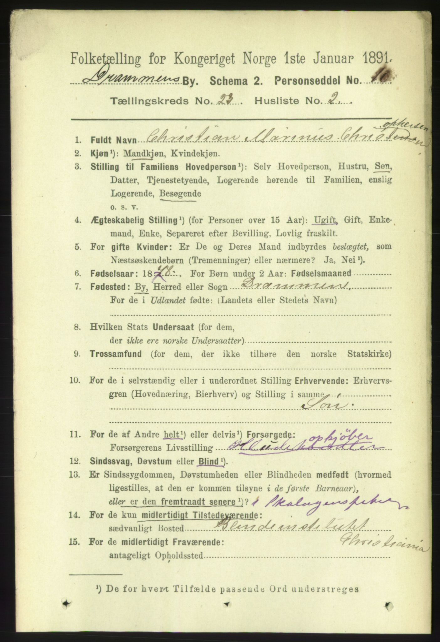 RA, 1891 census for 0602 Drammen, 1891, p. 14070