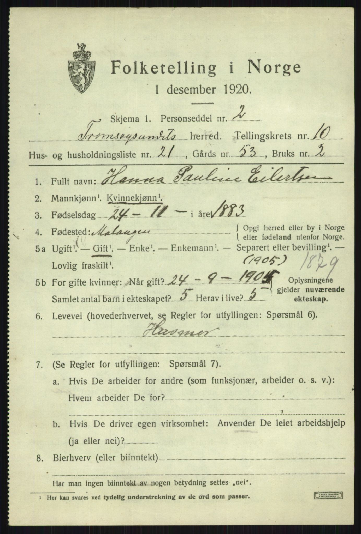 SATØ, 1920 census for Tromsøysund, 1920, p. 7212