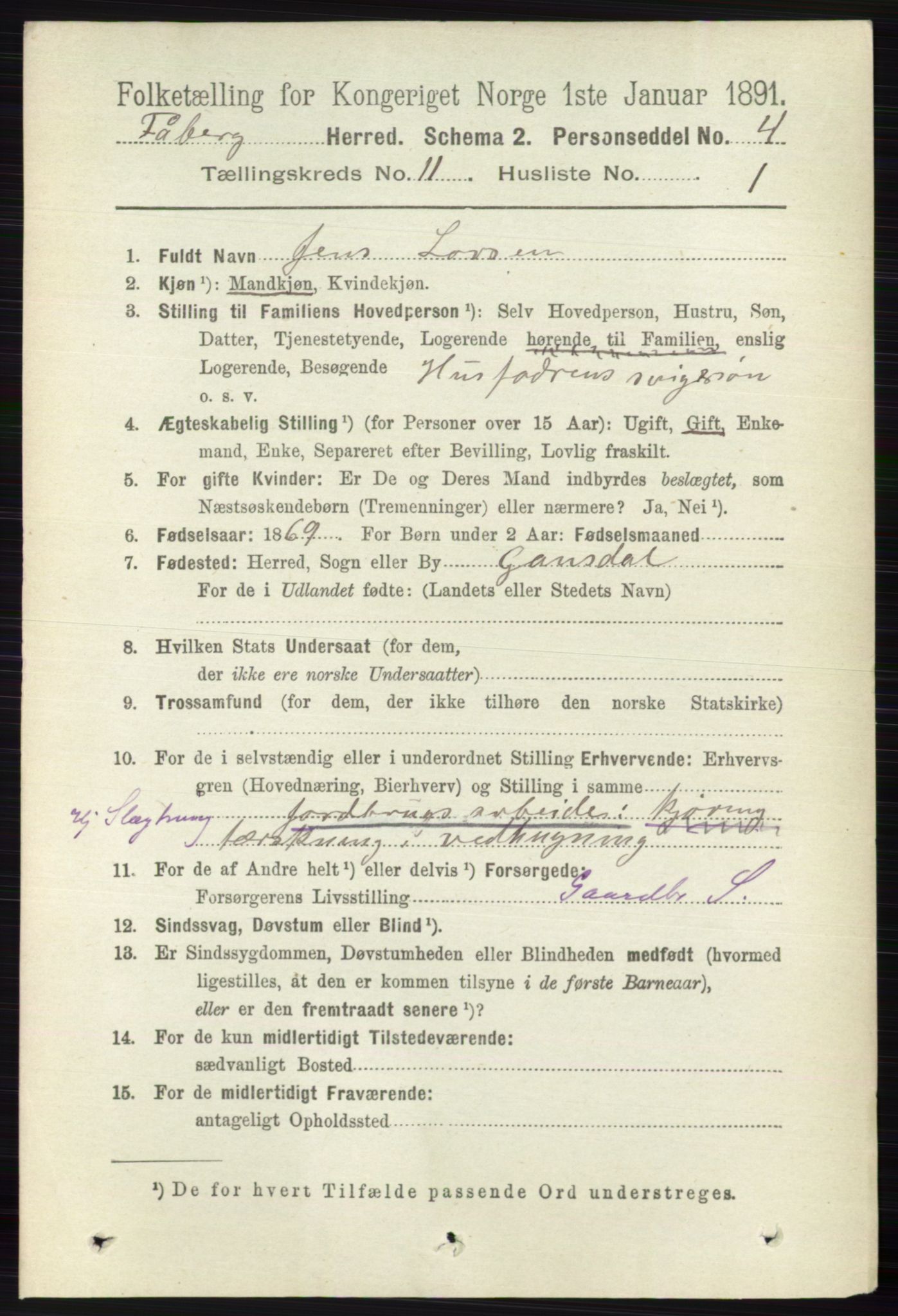 RA, 1891 census for 0524 Fåberg, 1891, p. 4495