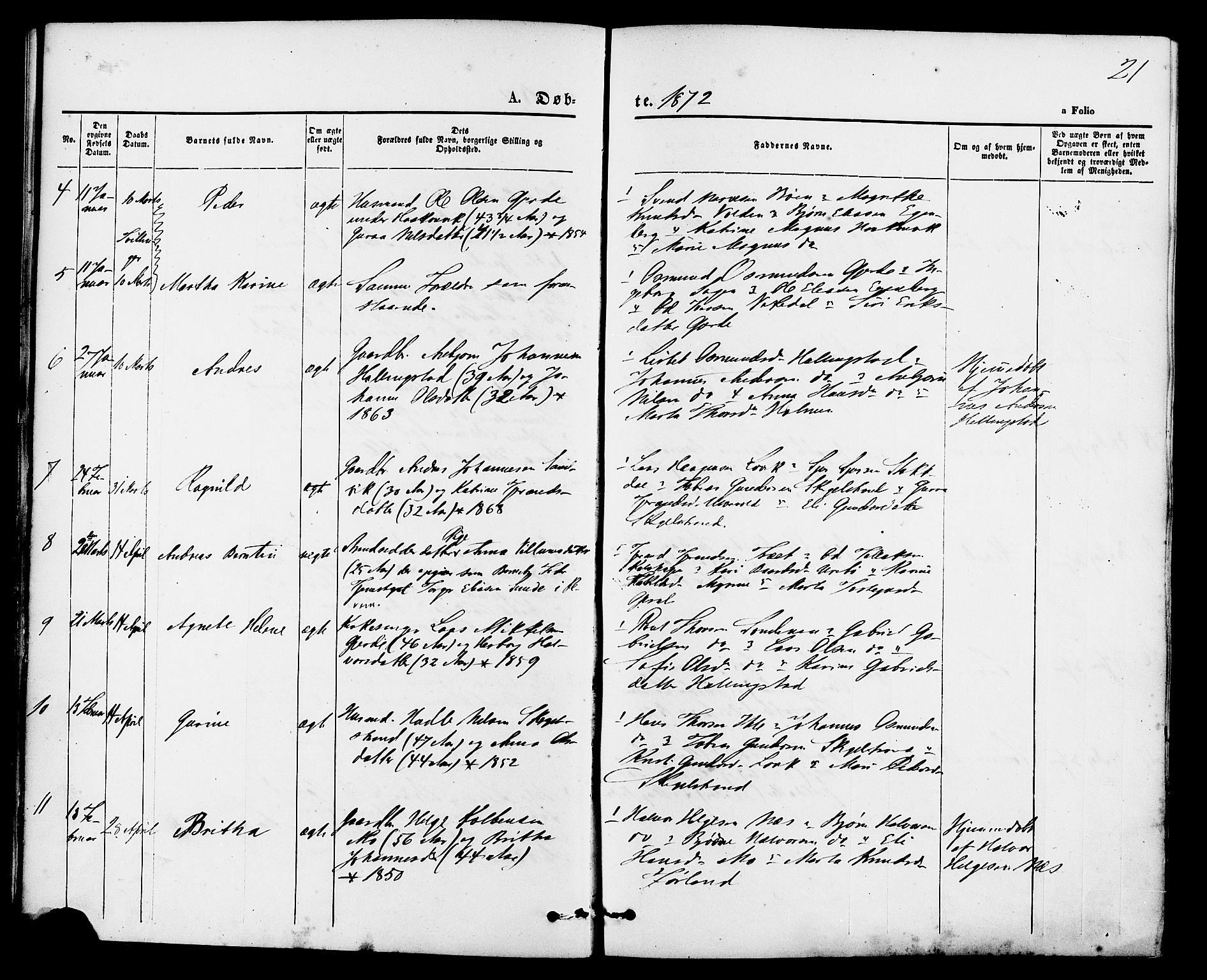 Vikedal sokneprestkontor, SAST/A-101840/01/IV: Parish register (official) no. A 7, 1868-1883, p. 21