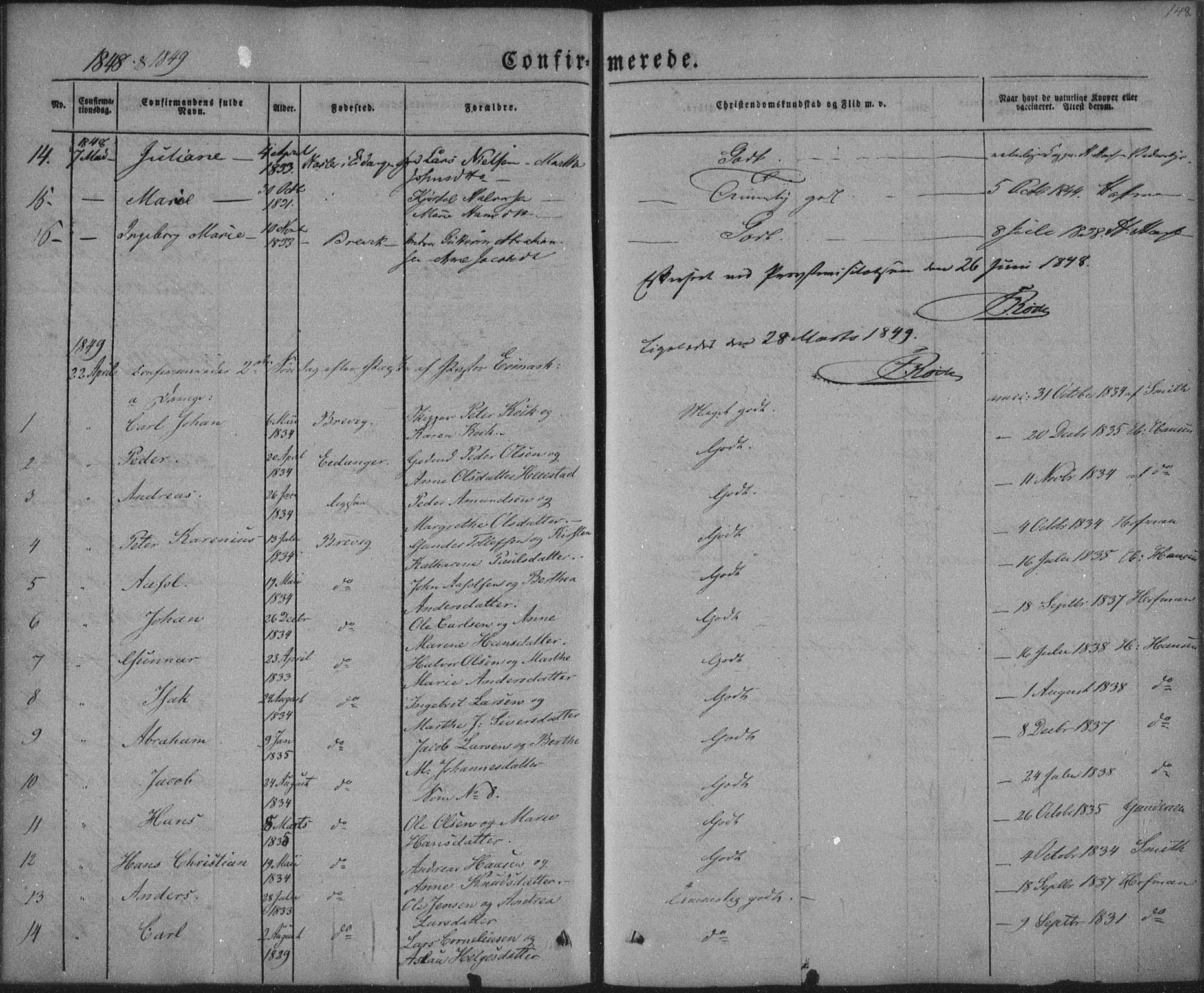 Brevik kirkebøker, AV/SAKO-A-255/F/Fa/L0005: Parish register (official) no. 5, 1847-1865, p. 148