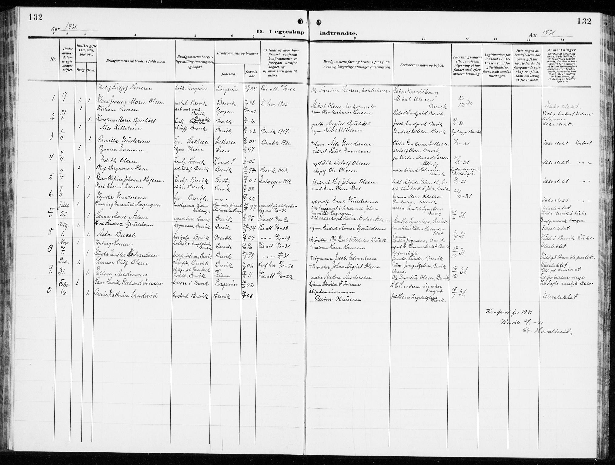 Brevik kirkebøker, SAKO/A-255/G/Ga/L0006: Parish register (copy) no. 6, 1922-1940, p. 132