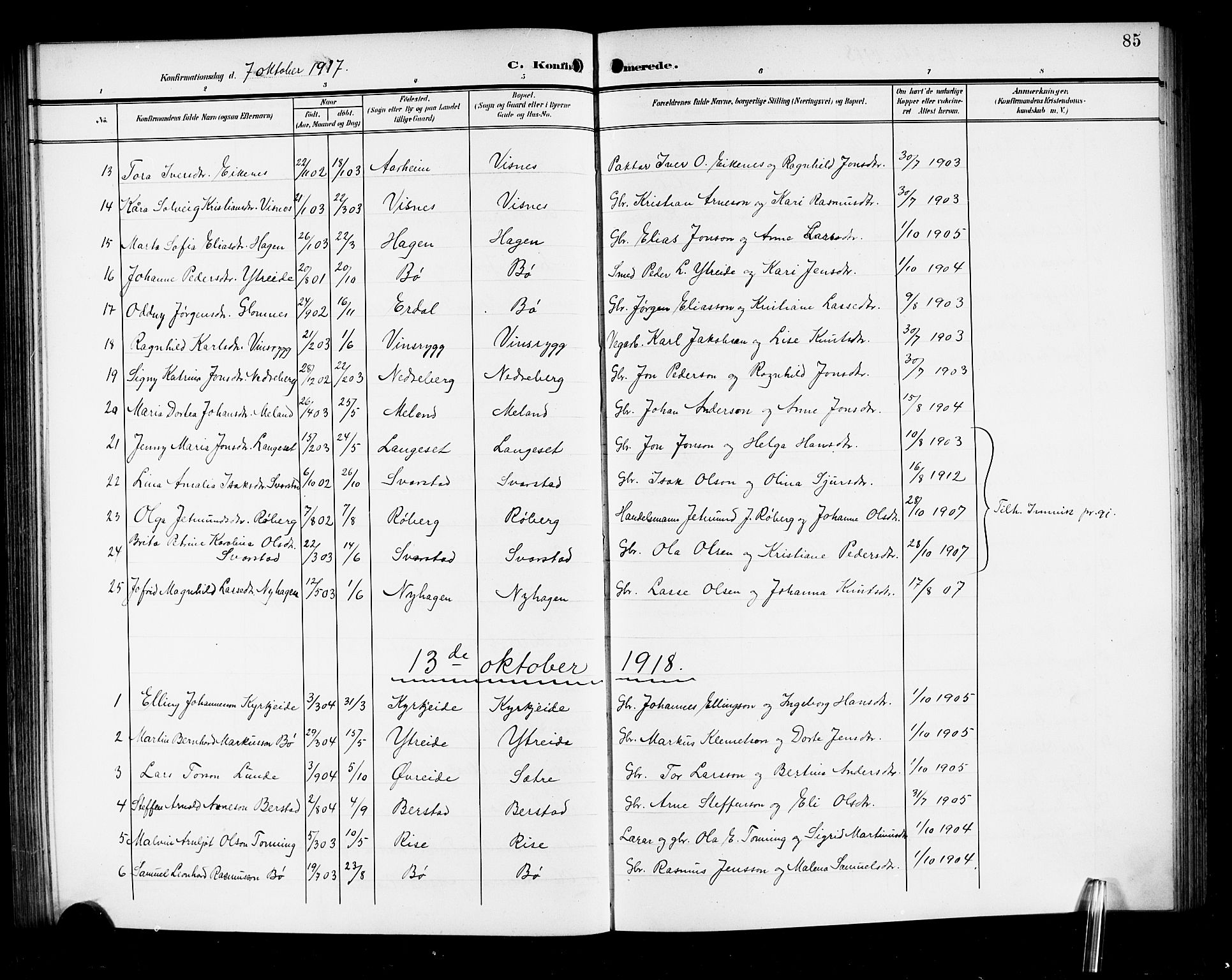 Stryn Sokneprestembete, SAB/A-82501: Parish register (copy) no. A 3, 1906-1924, p. 85