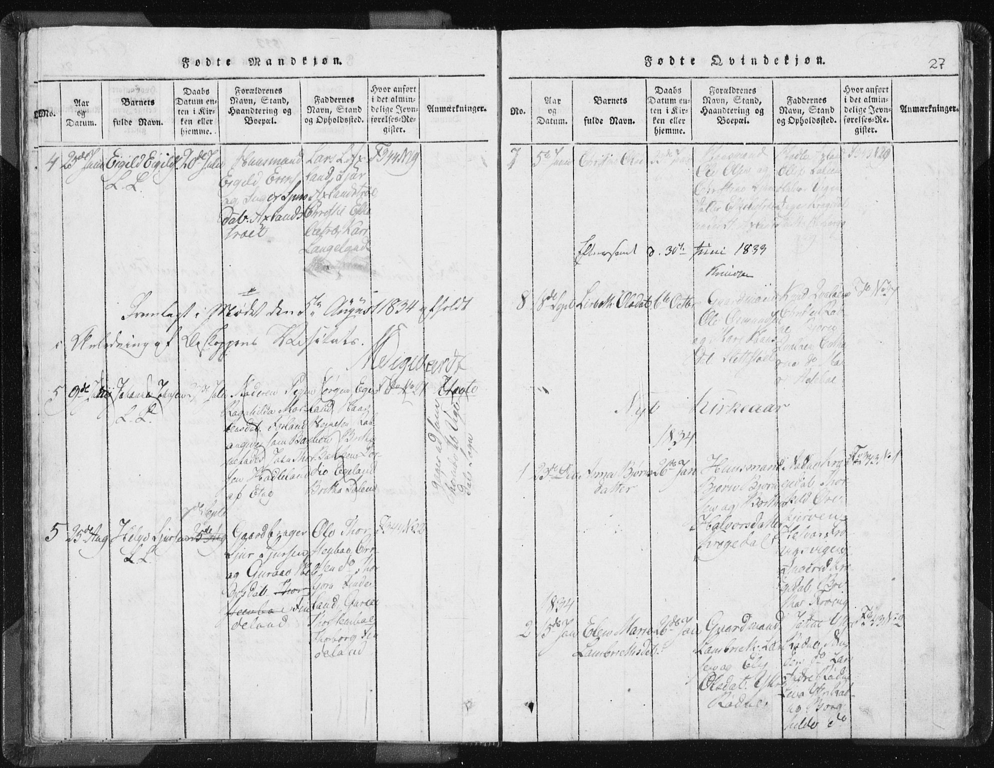 Vikedal sokneprestkontor, AV/SAST-A-101840/01/IV: Parish register (official) no. A 5, 1817-1850, p. 27