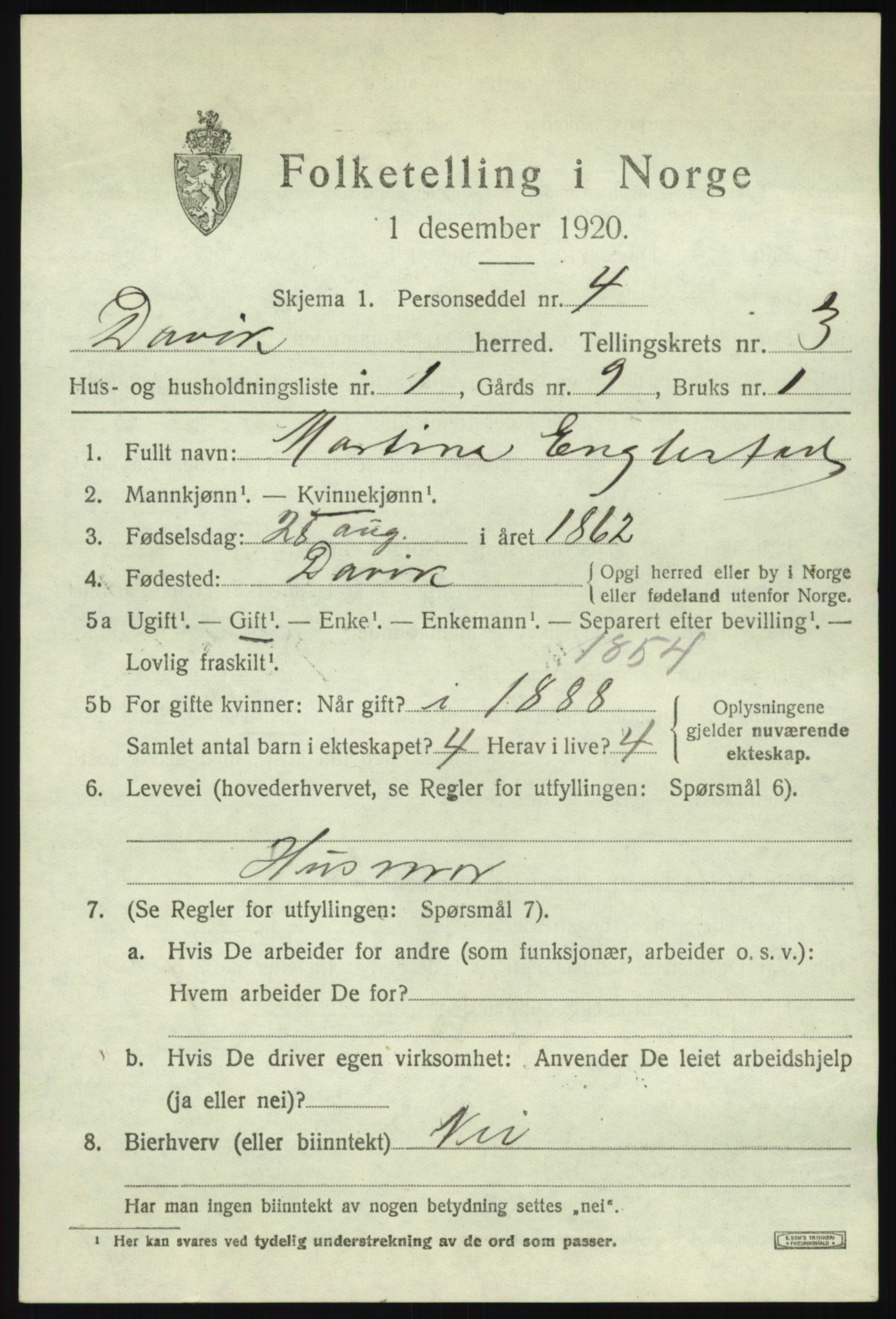 SAB, 1920 census for Davik, 1920, p. 1807