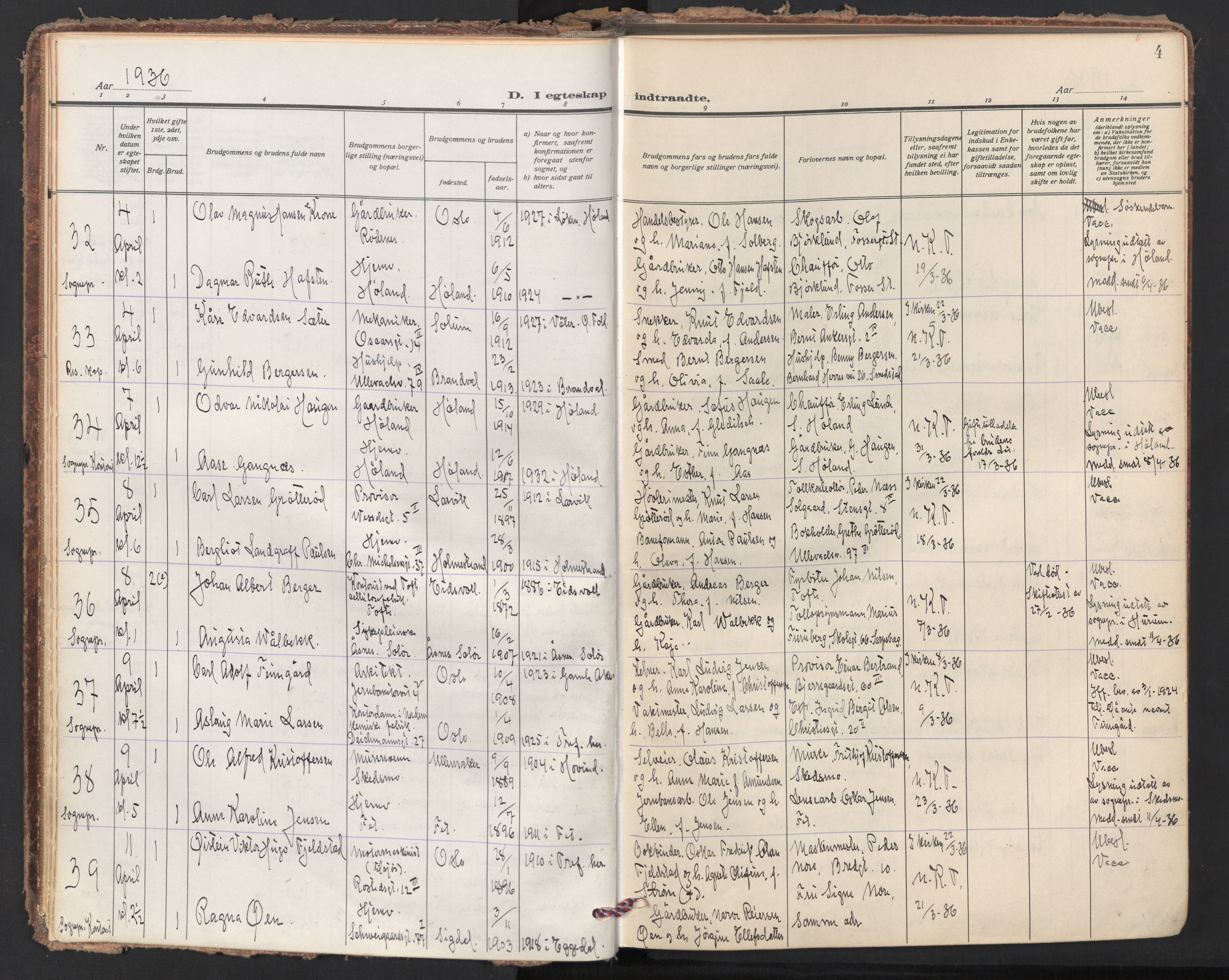 Trefoldighet prestekontor Kirkebøker, AV/SAO-A-10882/F/Fc/L0010: Parish register (official) no. III 10, 1936-1954, p. 4