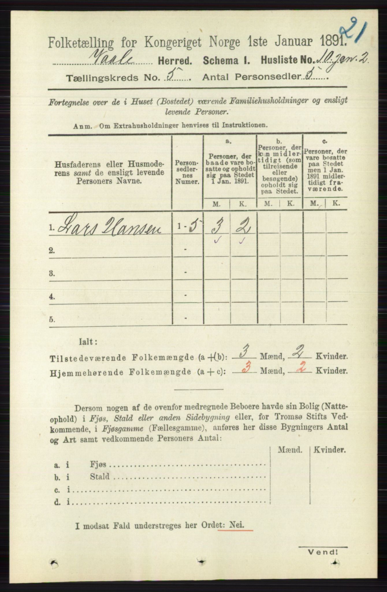 RA, 1891 census for 0716 Våle, 1891, p. 1309