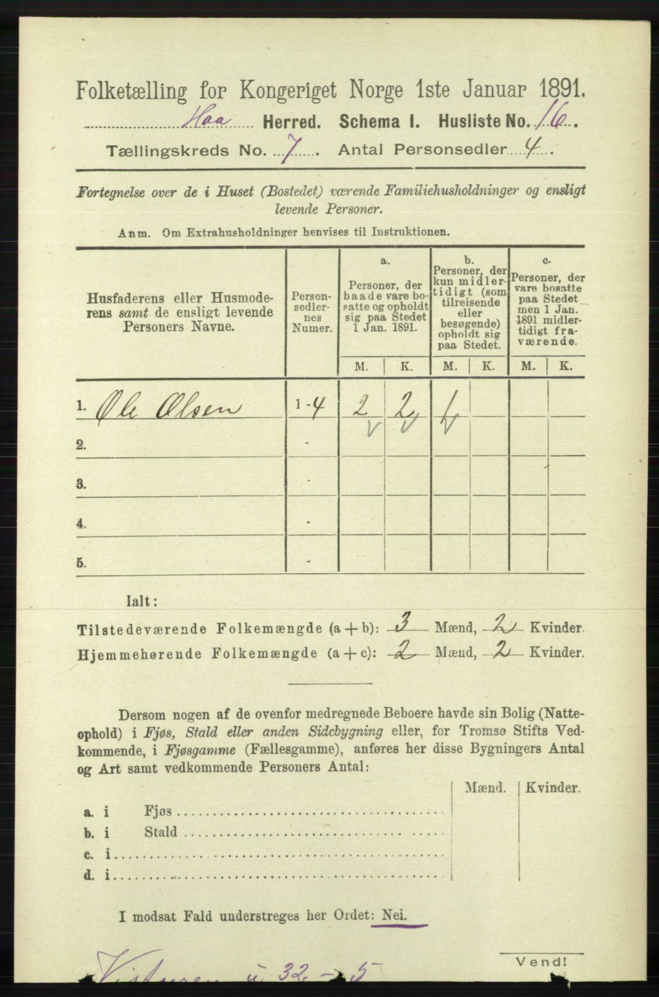 RA, 1891 census for 1119 Hå, 1891, p. 1907