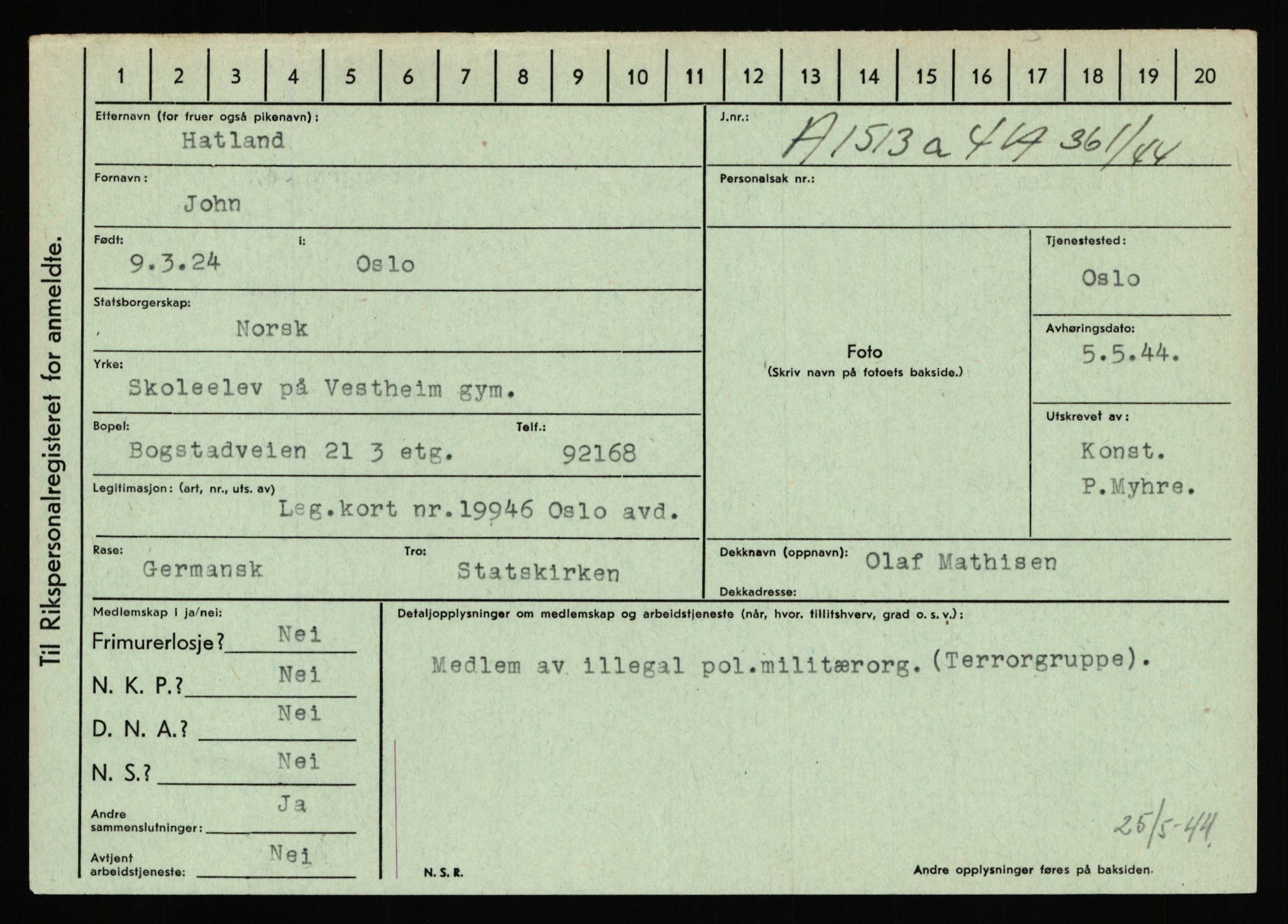 Statspolitiet - Hovedkontoret / Osloavdelingen, AV/RA-S-1329/C/Ca/L0006: Hanche - Hokstvedt, 1943-1945, p. 2042