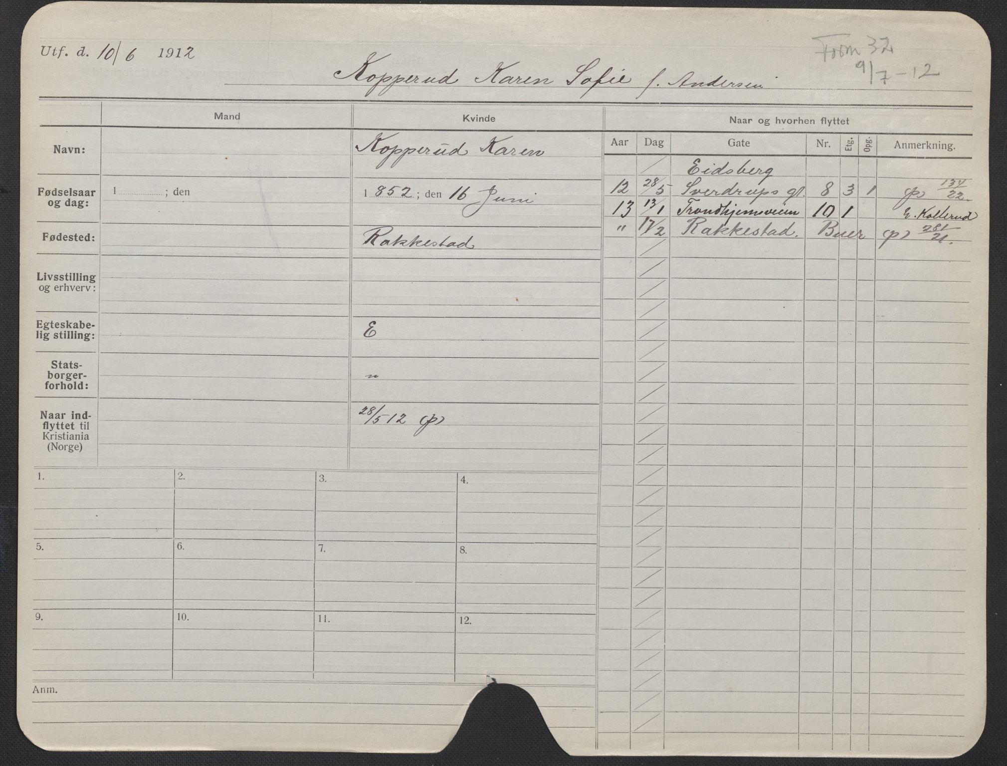 Oslo folkeregister, Registerkort, AV/SAO-A-11715/F/Fa/Fac/L0019: Kvinner, 1906-1914, p. 41a