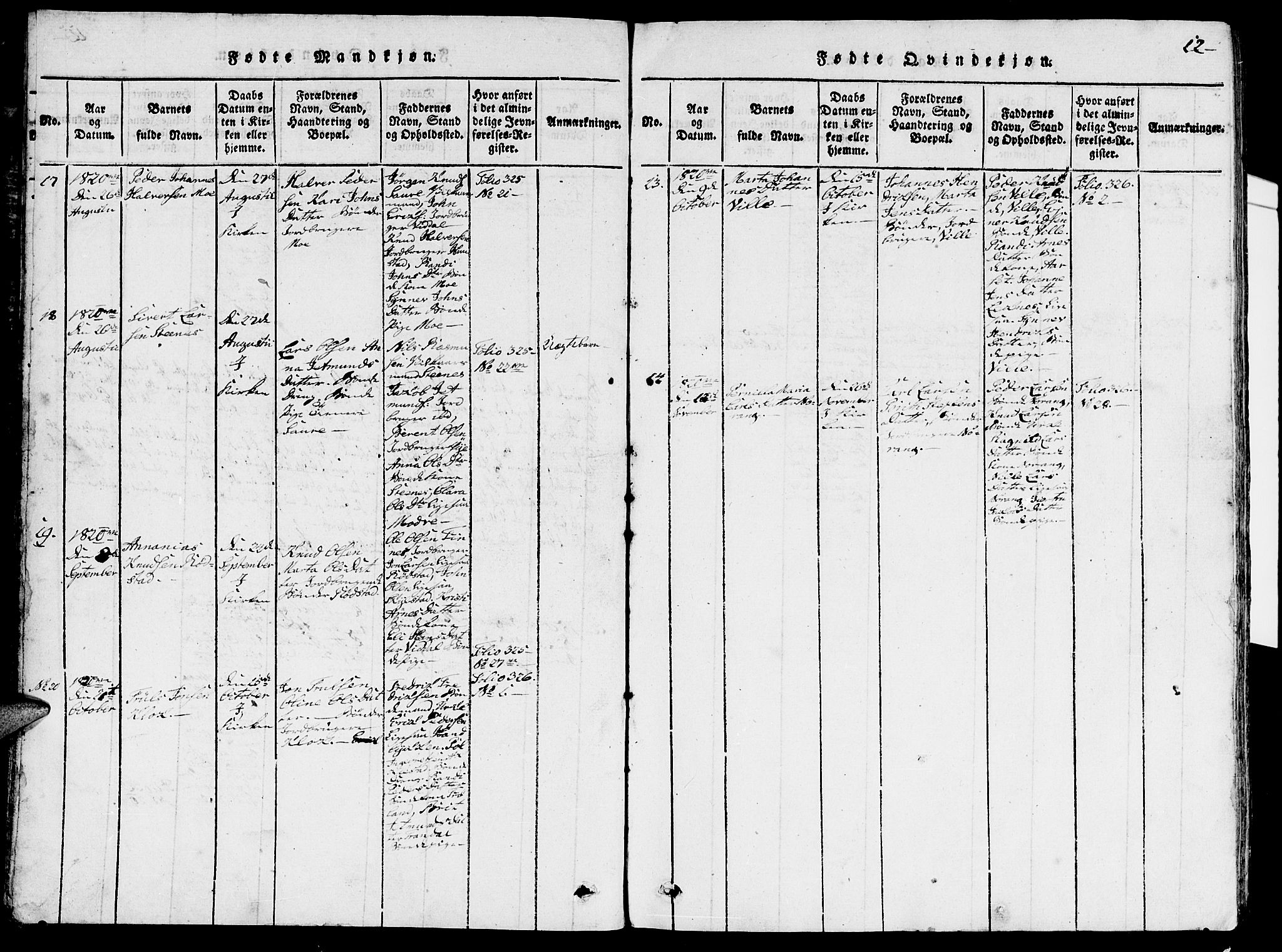 Ministerialprotokoller, klokkerbøker og fødselsregistre - Møre og Romsdal, AV/SAT-A-1454/515/L0207: Parish register (official) no. 515A03, 1819-1829, p. 12