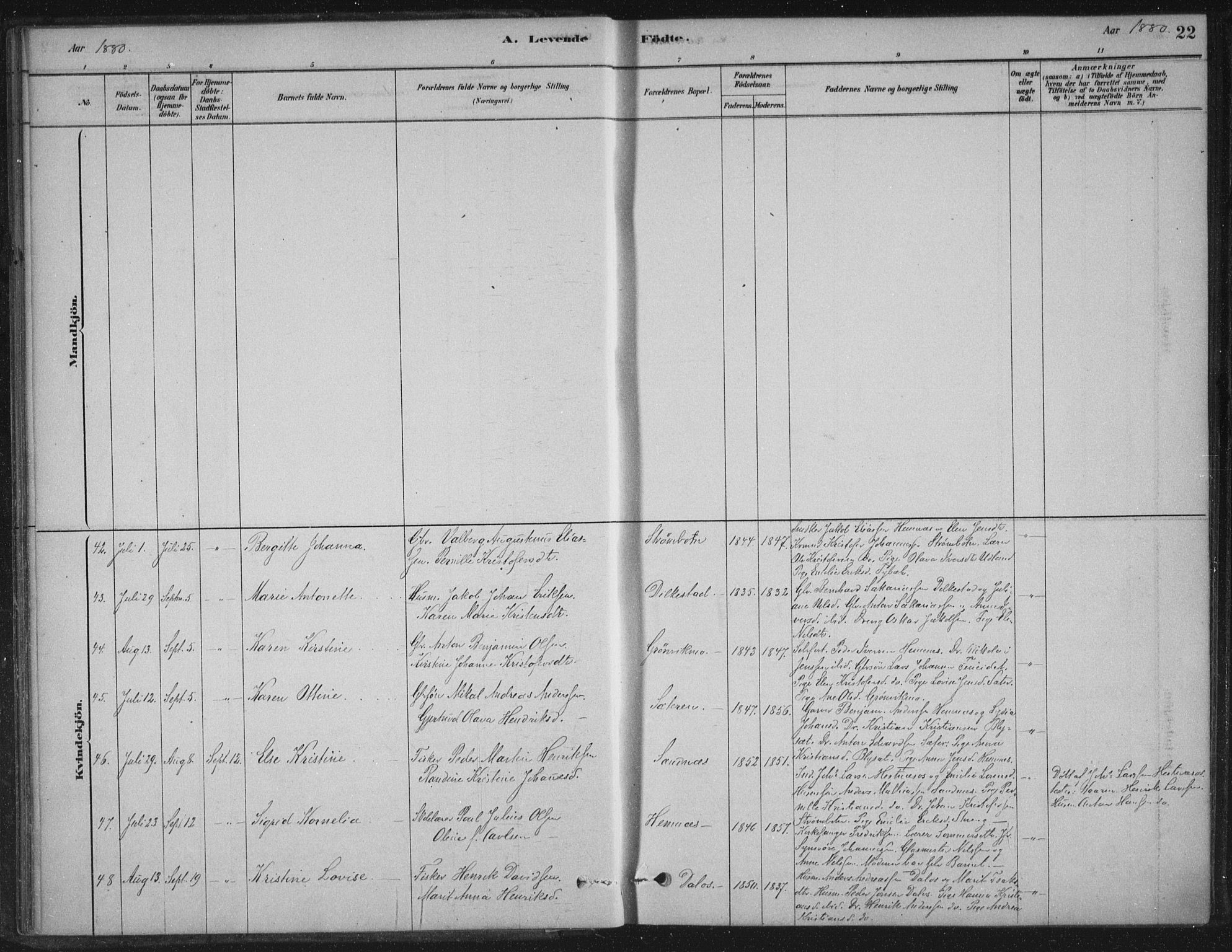Ministerialprotokoller, klokkerbøker og fødselsregistre - Nordland, SAT/A-1459/825/L0361: Parish register (official) no. 825A15, 1878-1893, p. 22