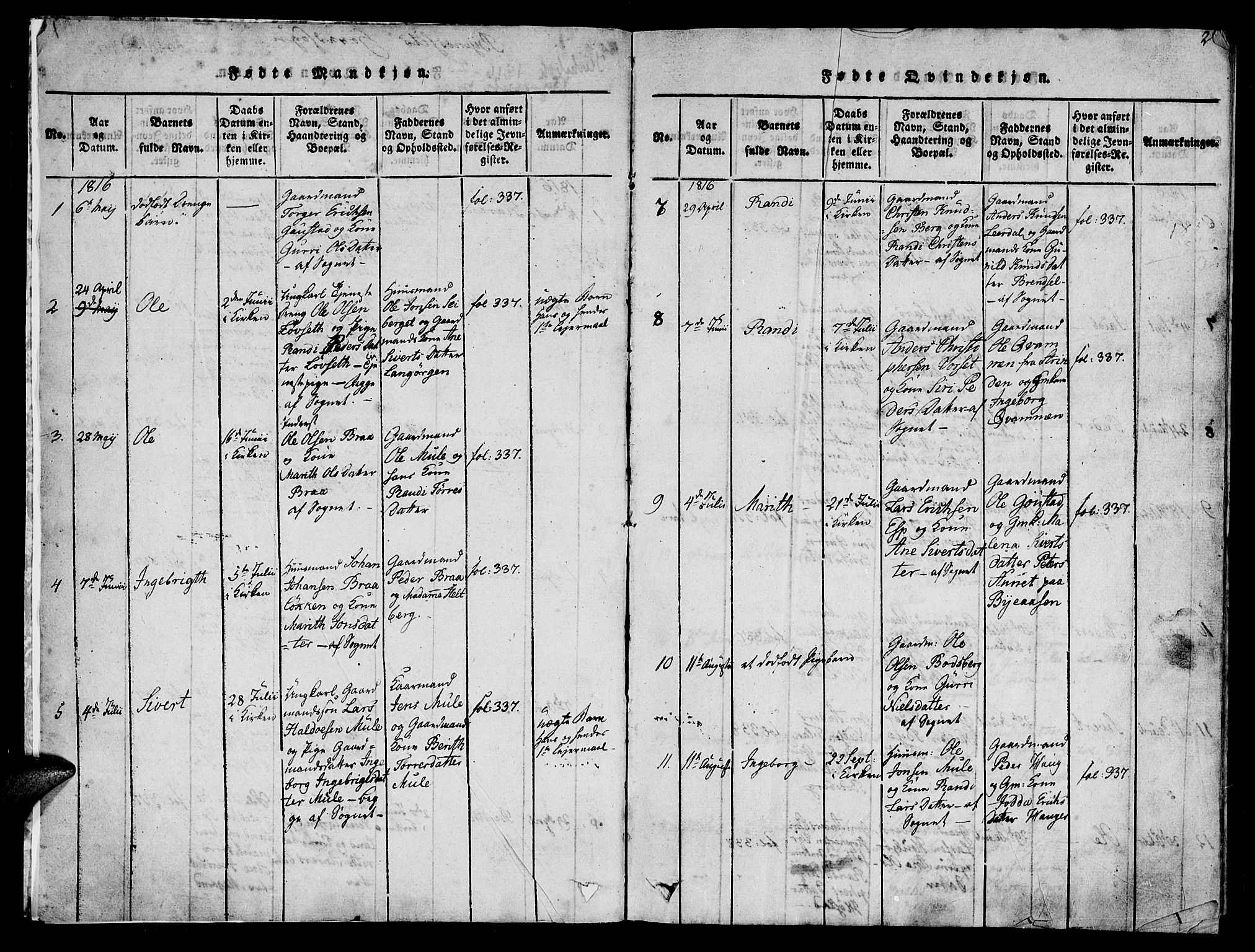 Ministerialprotokoller, klokkerbøker og fødselsregistre - Sør-Trøndelag, SAT/A-1456/612/L0372: Parish register (official) no. 612A06 /1, 1816-1828, p. 2