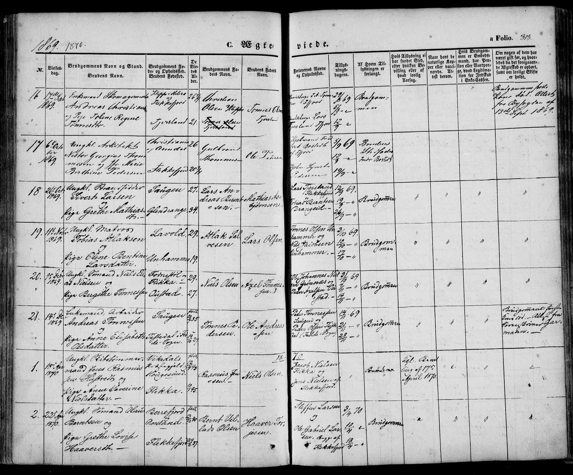 Flekkefjord sokneprestkontor, AV/SAK-1111-0012/F/Fa/Fac/L0005: Parish register (official) no. A 5, 1849-1875, p. 318