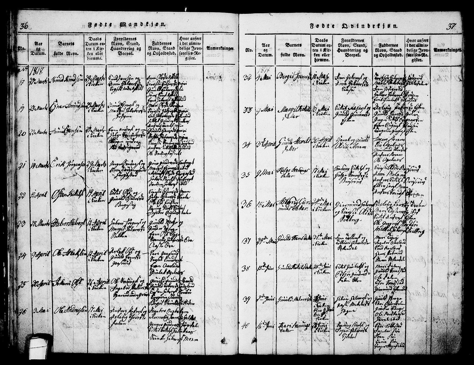 Bø kirkebøker, AV/SAKO-A-257/G/Ga/L0001: Parish register (copy) no. 1, 1815-1831, p. 36-37