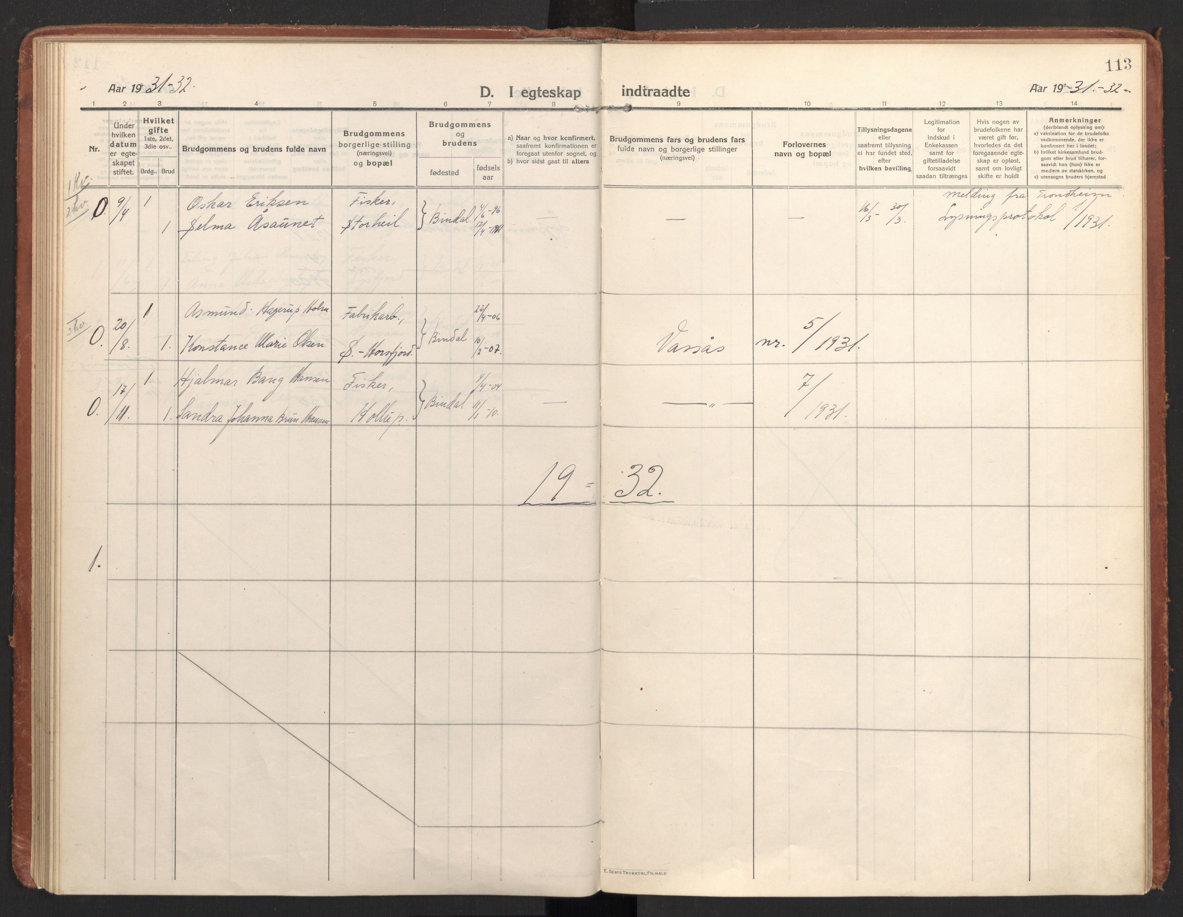 Ministerialprotokoller, klokkerbøker og fødselsregistre - Nordland, AV/SAT-A-1459/811/L0168: Parish register (official) no. 811A05, 1914-1932, p. 113