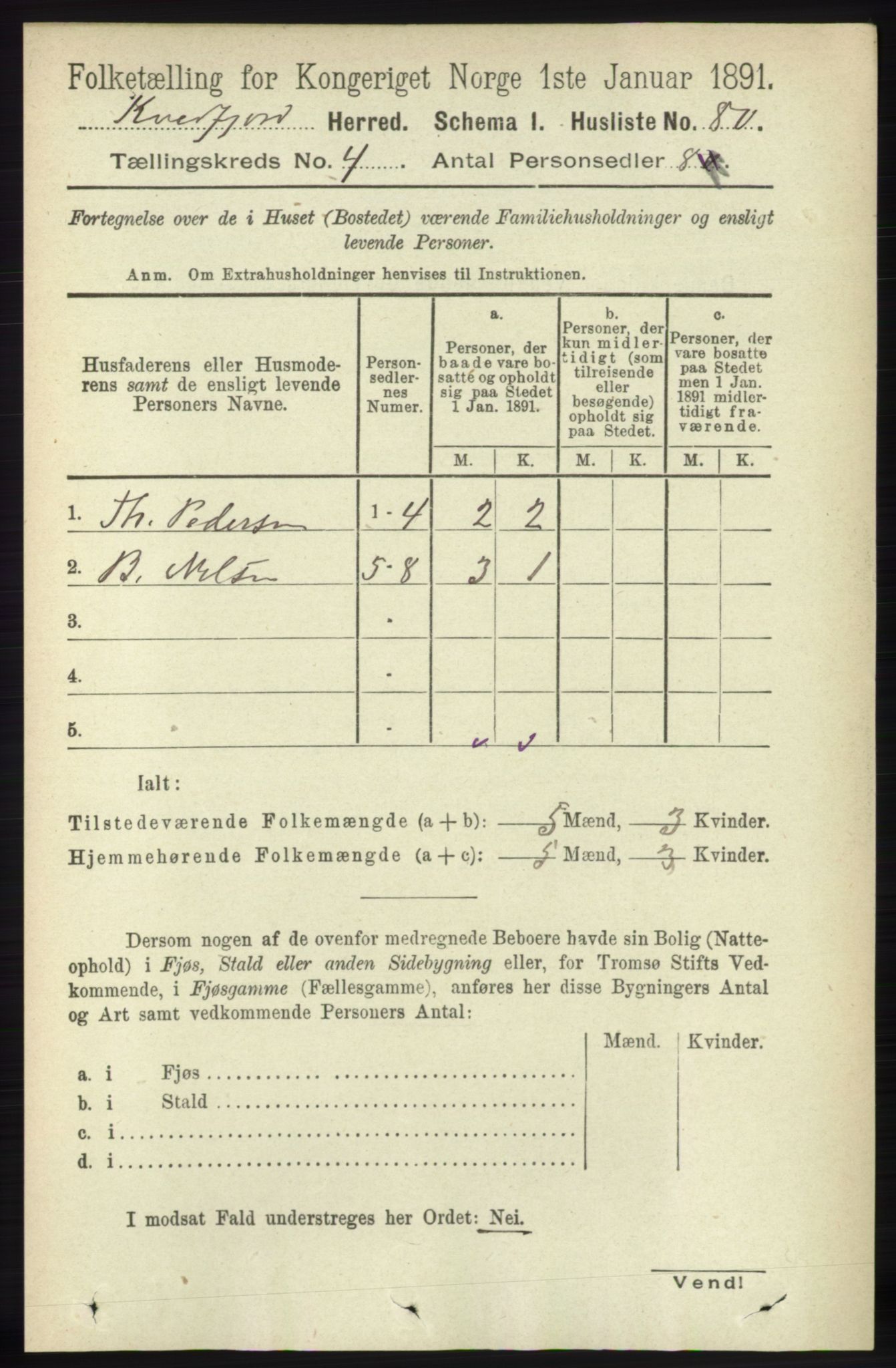 RA, 1891 census for 1911 Kvæfjord, 1891, p. 1830