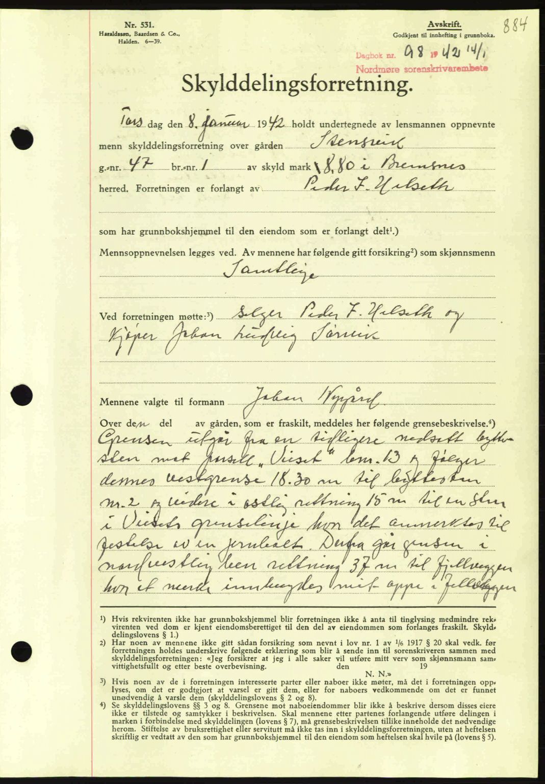 Nordmøre sorenskriveri, AV/SAT-A-4132/1/2/2Ca: Mortgage book no. A91, 1941-1942, Diary no: : 98/1942