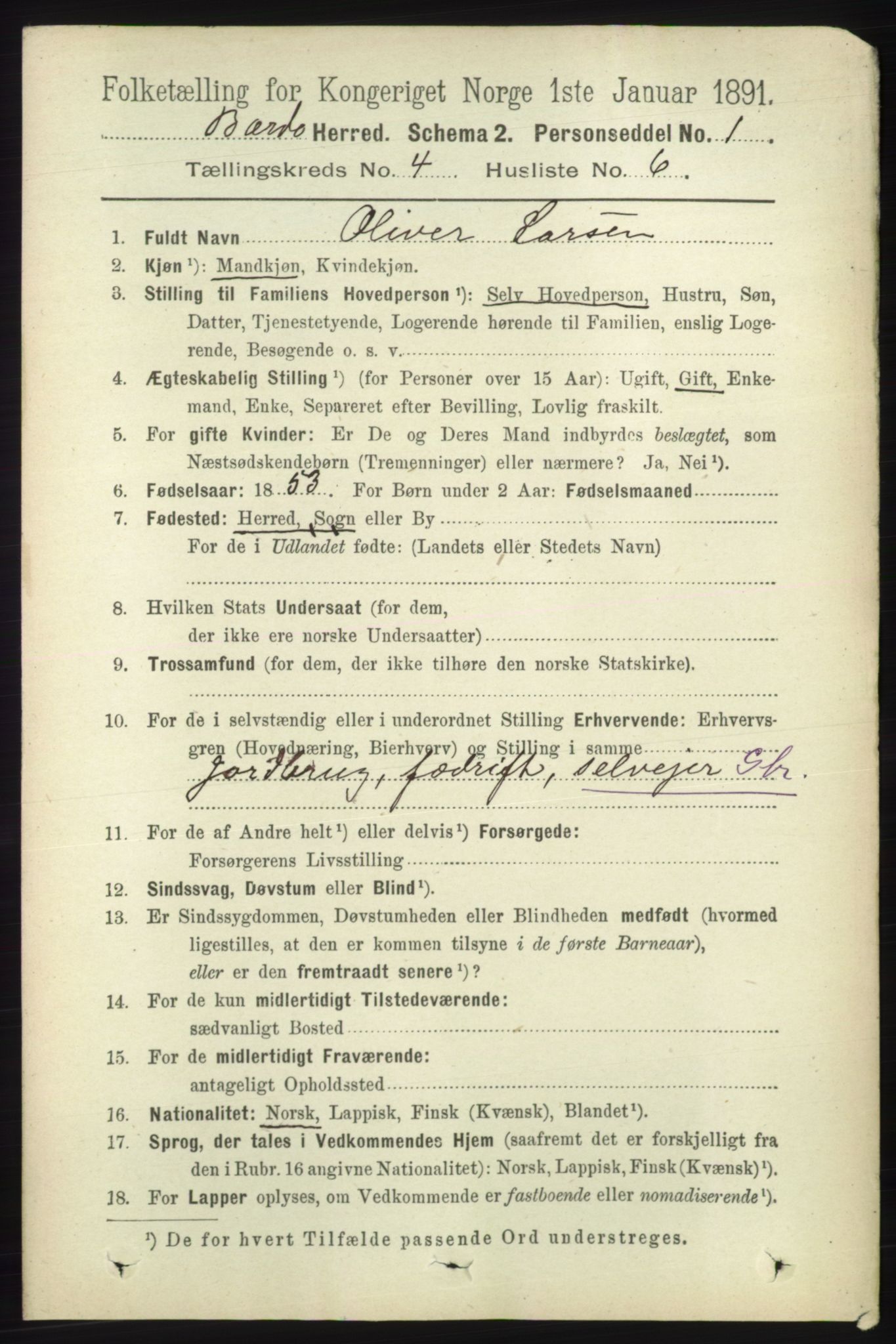 RA, 1891 census for 1922 Bardu, 1891, p. 1358