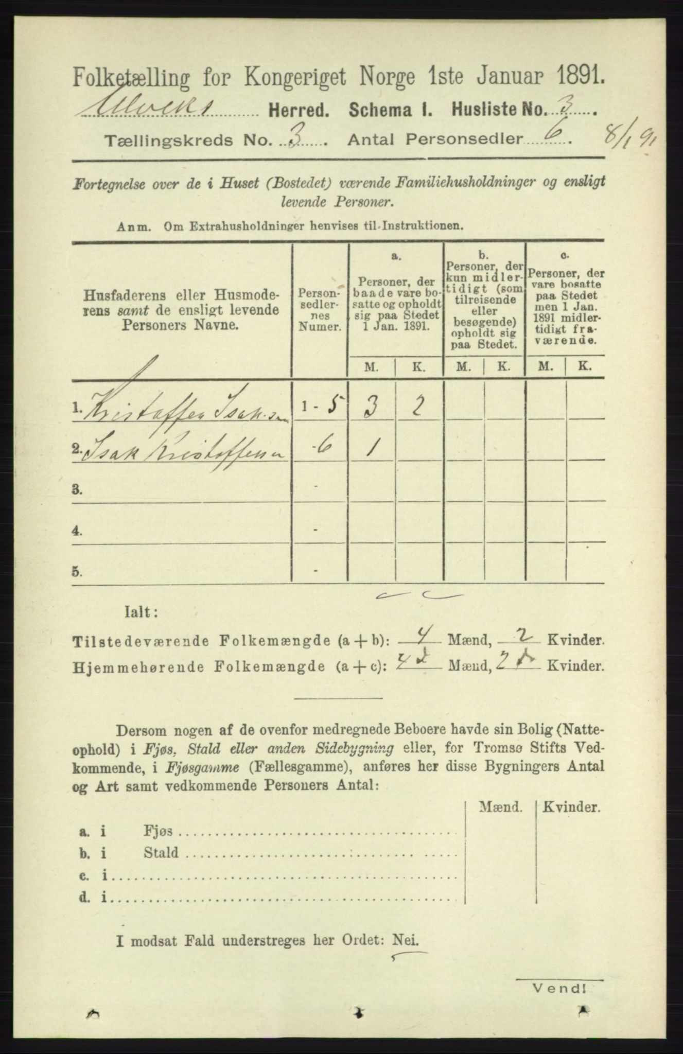 RA, 1891 census for 1233 Ulvik, 1891, p. 319