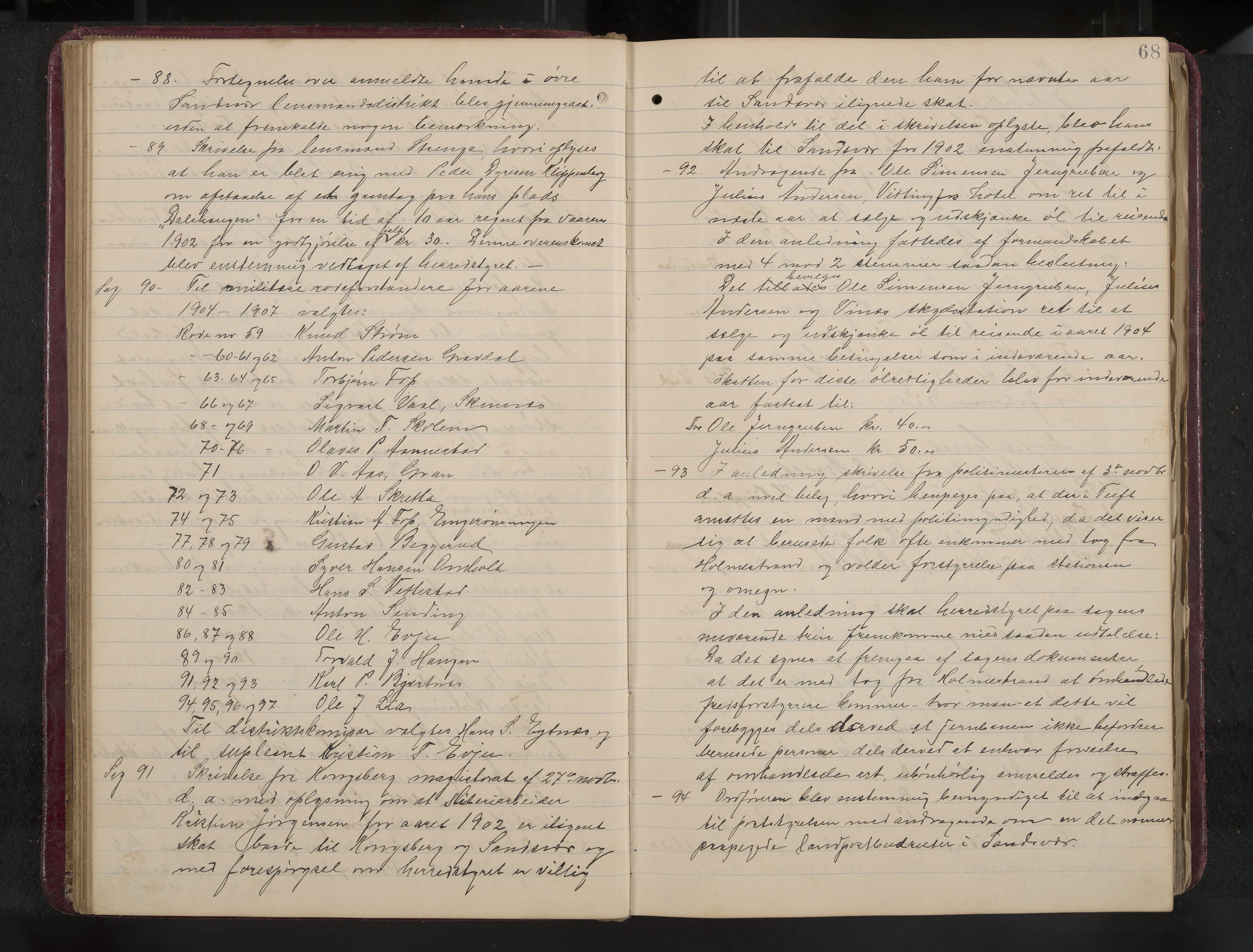 Ytre Sandsvær formannskap og sentraladministrasjon, IKAK/0629021/A/Aa/L0001: Møtebok med register, 1902-1919, p. 68