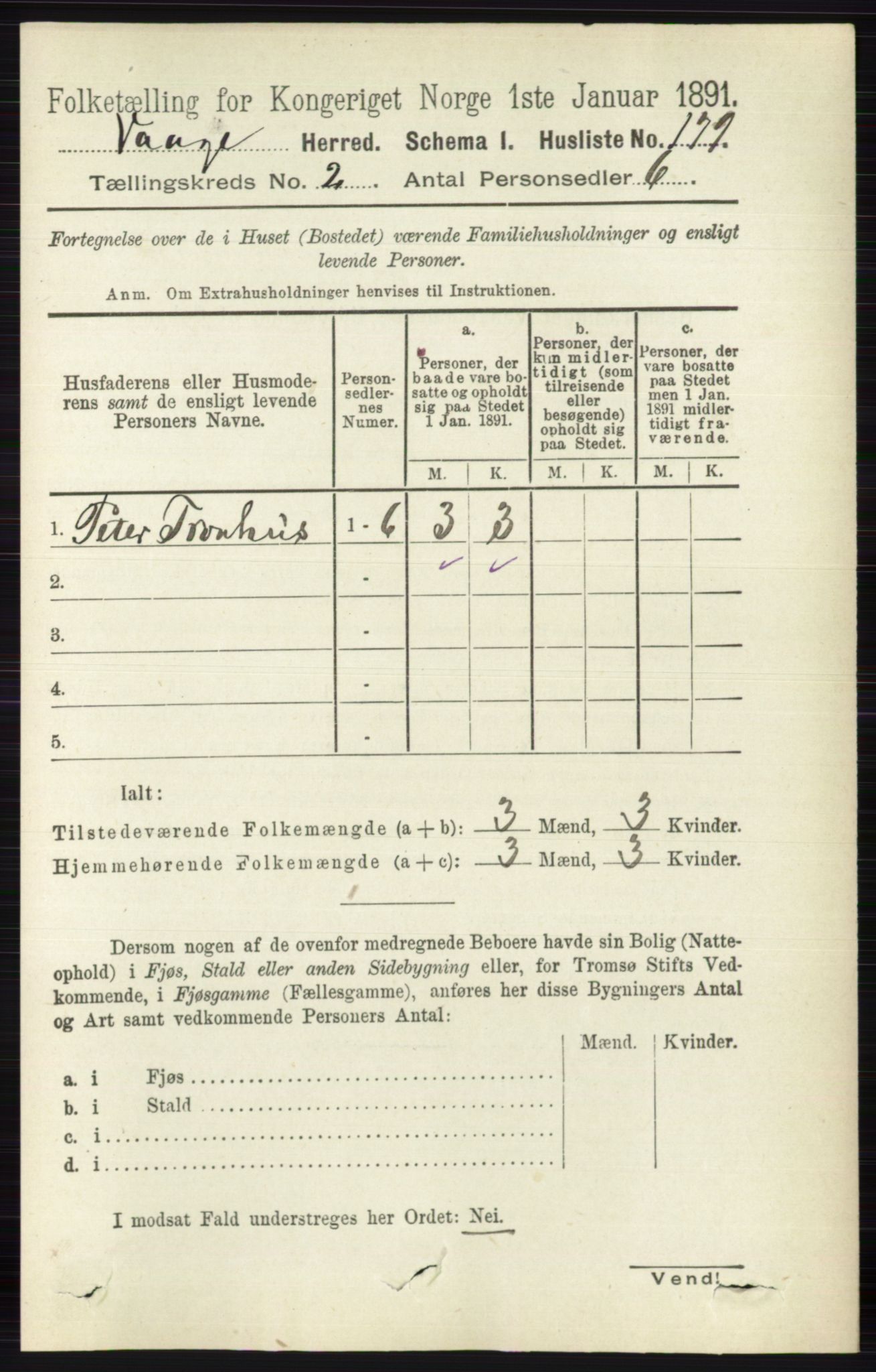 RA, 1891 census for 0515 Vågå, 1891, p. 1125