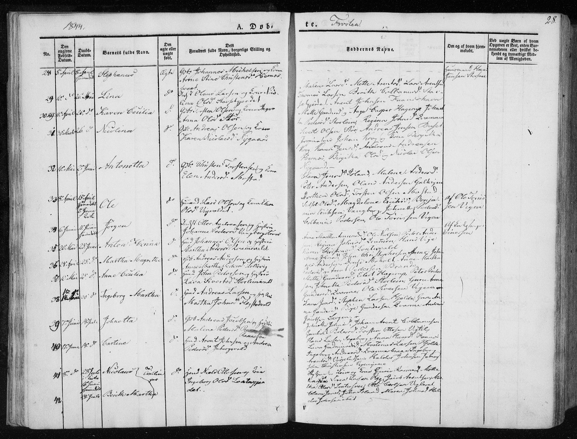 Ministerialprotokoller, klokkerbøker og fødselsregistre - Nord-Trøndelag, SAT/A-1458/713/L0115: Parish register (official) no. 713A06, 1838-1851, p. 28