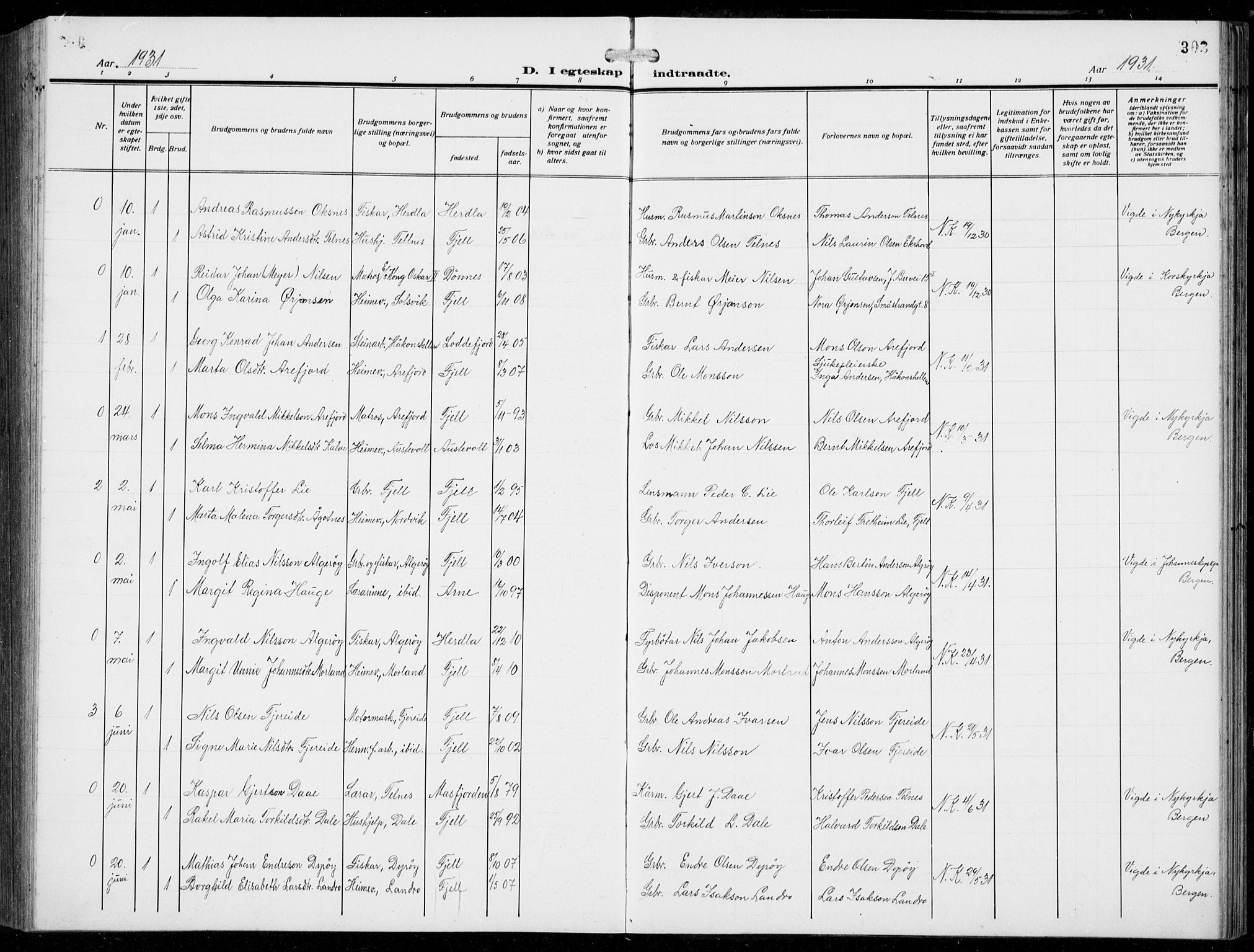 Fjell sokneprestembete, SAB/A-75301/H/Hab: Parish register (copy) no. A  6, 1918-1936, p. 303