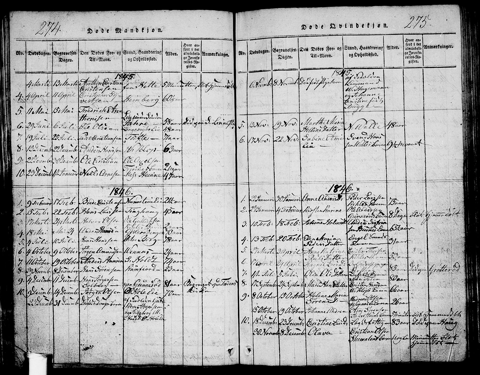 Ramnes kirkebøker, AV/SAKO-A-314/G/Ga/L0001: Parish register (copy) no. I 1, 1813-1847, p. 274-275