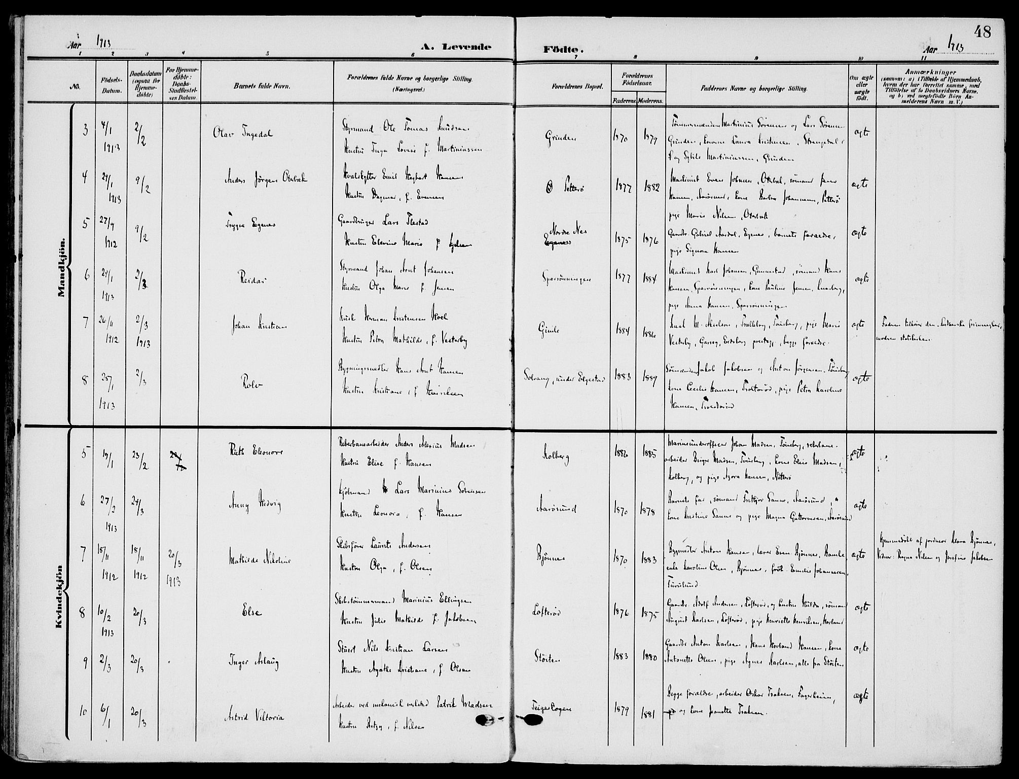 Nøtterøy kirkebøker, AV/SAKO-A-354/F/Fa/L0010: Parish register (official) no. I 10, 1908-1919, p. 48