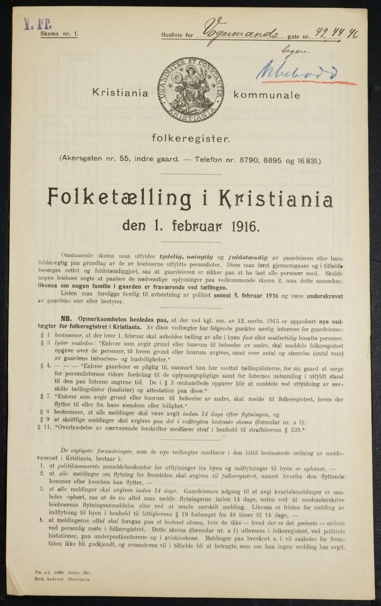 OBA, Municipal Census 1916 for Kristiania, 1916, p. 127910