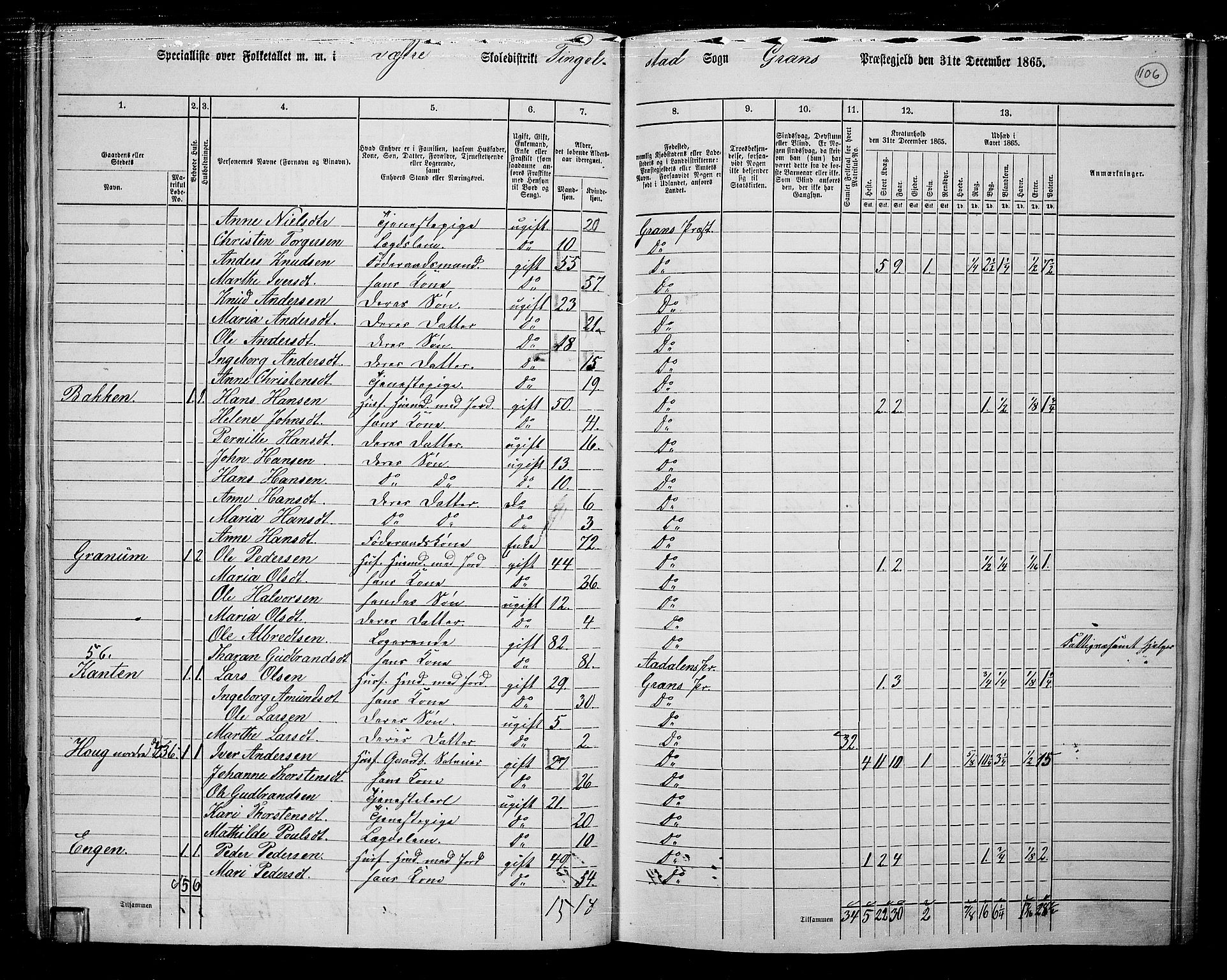 RA, 1865 census for Gran, 1865, p. 288