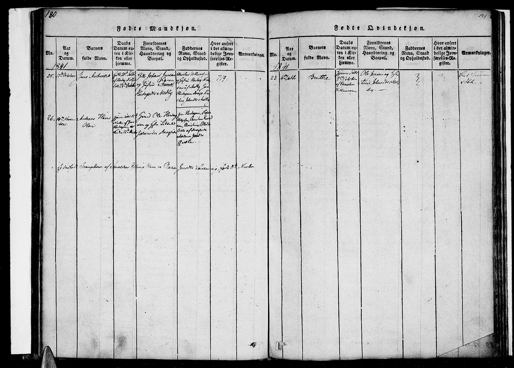 Ministerialprotokoller, klokkerbøker og fødselsregistre - Nordland, AV/SAT-A-1459/847/L0665: Parish register (official) no. 847A05, 1818-1841, p. 180-181