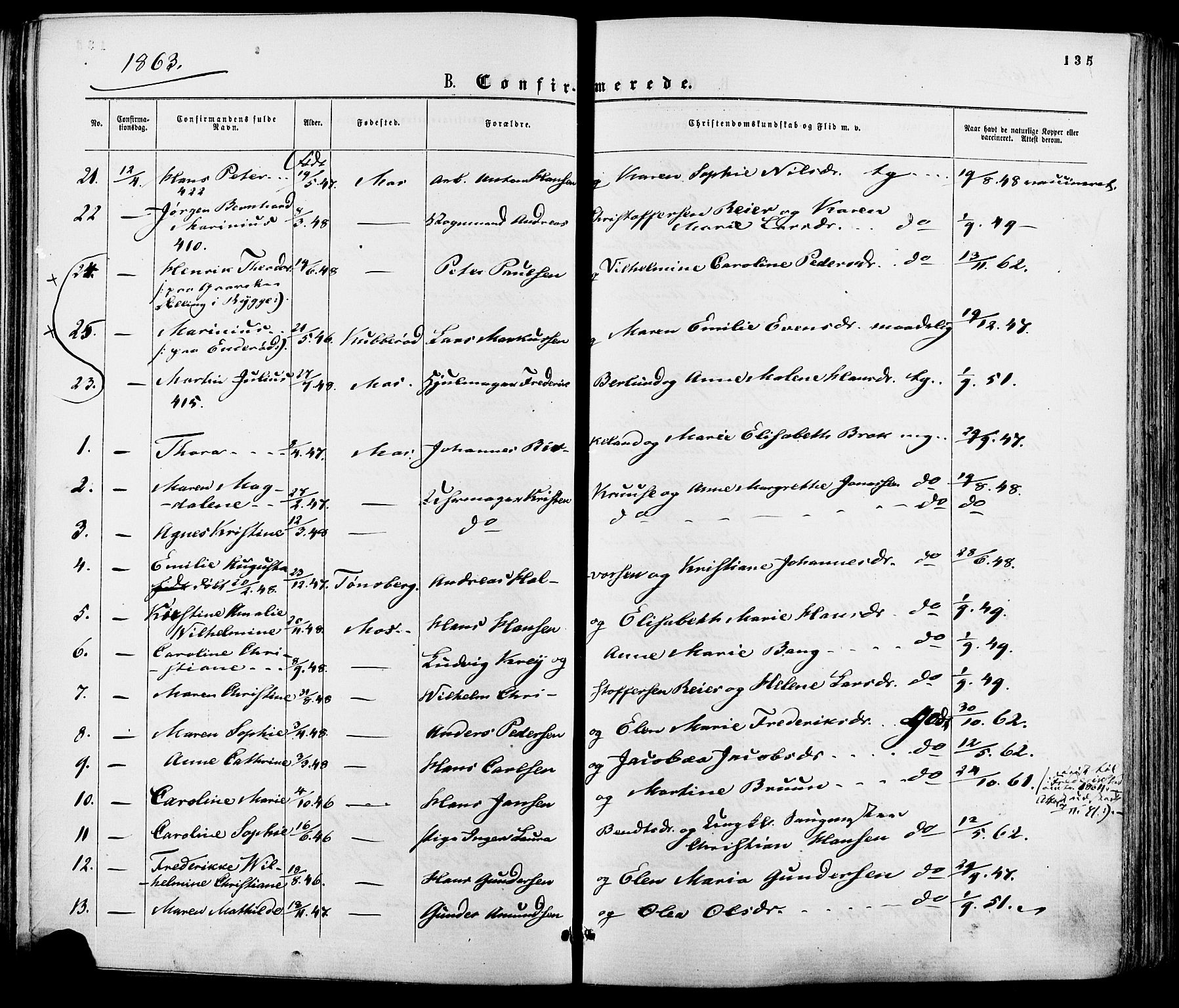 Moss prestekontor Kirkebøker, AV/SAO-A-2003/F/Fa/L0009: Parish register (official) no. I 9, 1861-1869, p. 135