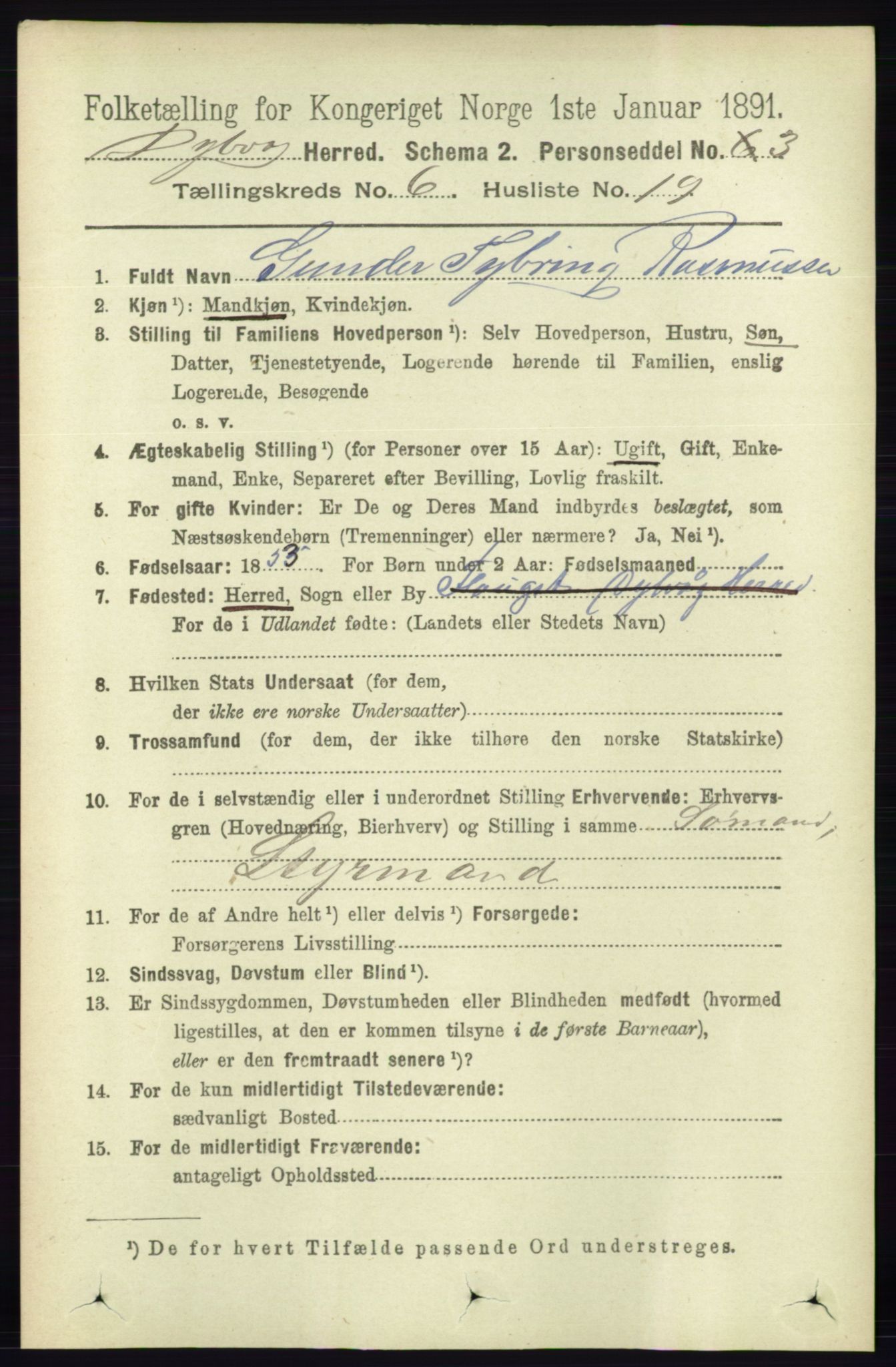 RA, 1891 census for 0915 Dypvåg, 1891, p. 1892