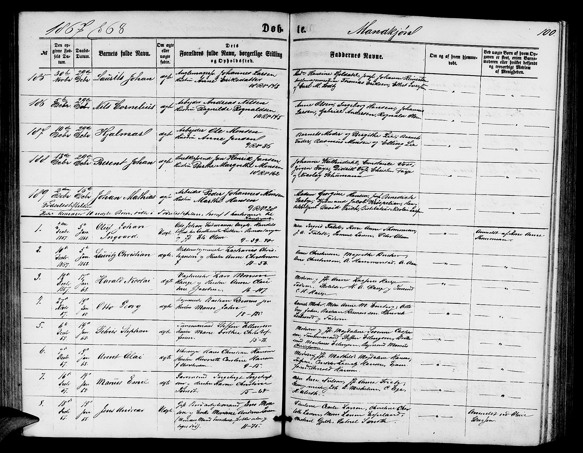 Domkirken sokneprestembete, SAB/A-74801/H/Hab/L0012: Parish register (copy) no. B 5, 1862-1869, p. 100
