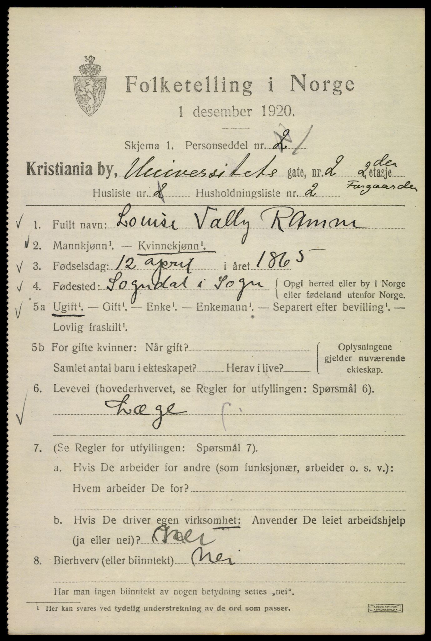 SAO, 1920 census for Kristiania, 1920, p. 618081