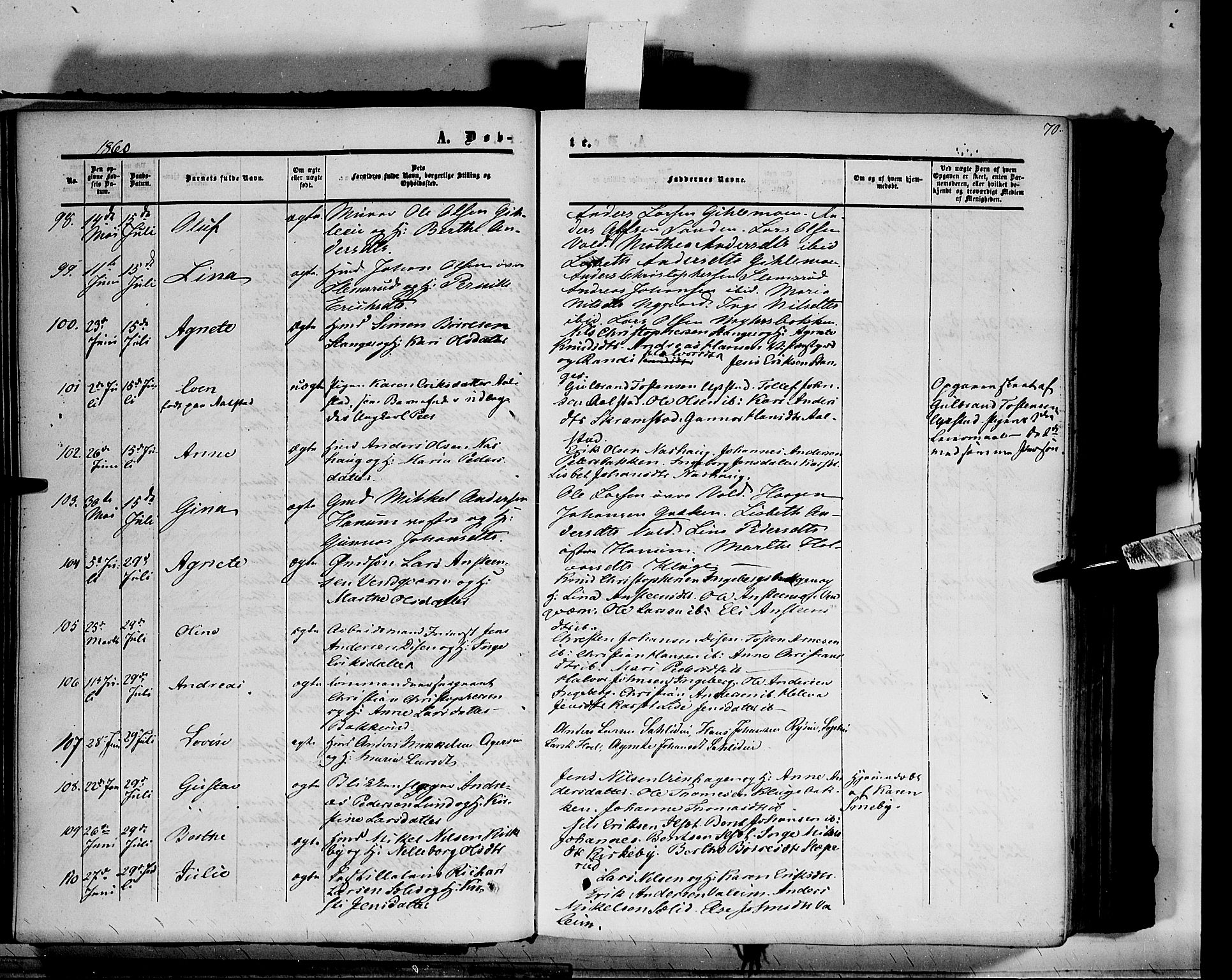 Vang prestekontor, Hedmark, AV/SAH-PREST-008/H/Ha/Haa/L0012: Parish register (official) no. 12, 1855-1870, p. 70