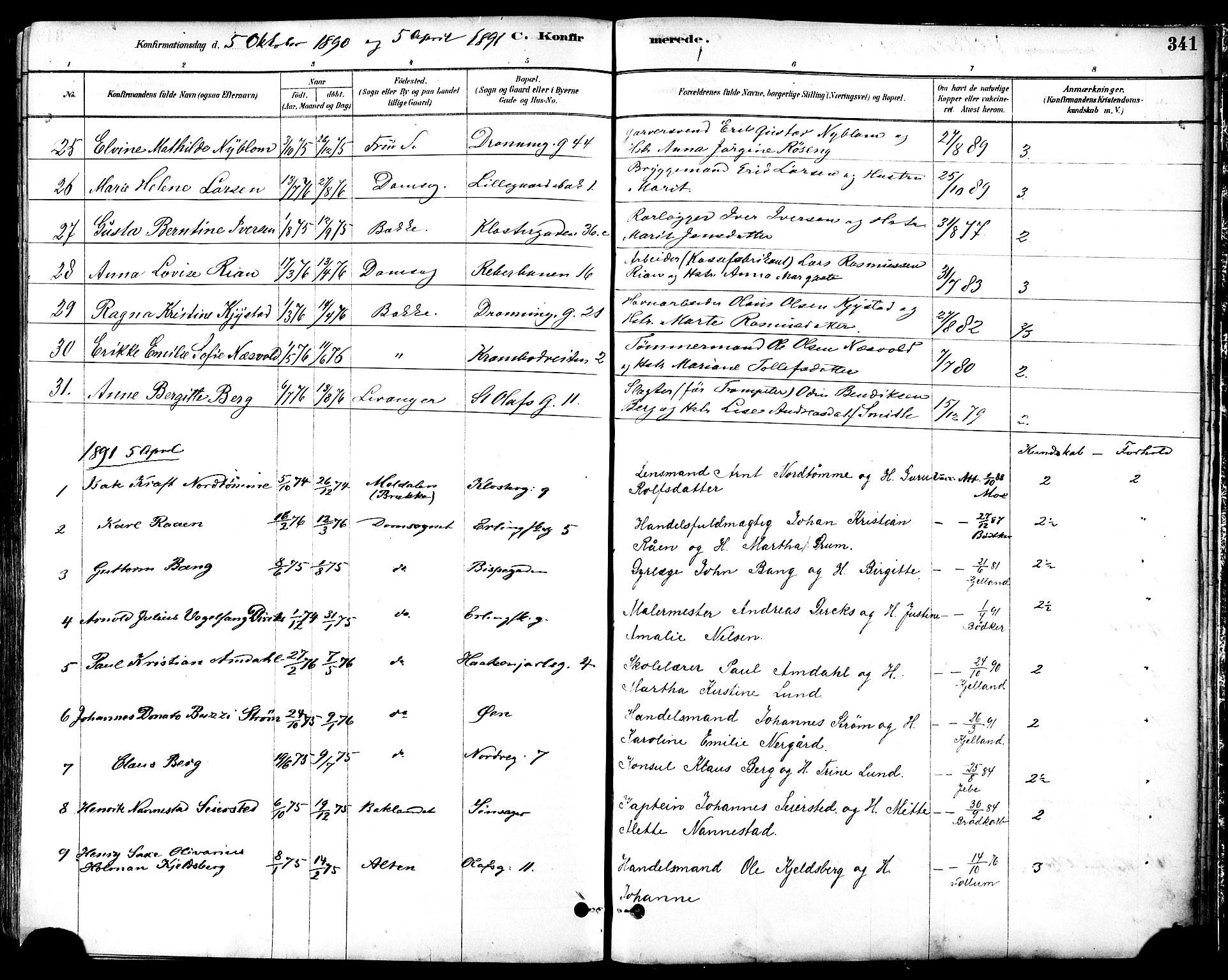 Ministerialprotokoller, klokkerbøker og fødselsregistre - Sør-Trøndelag, SAT/A-1456/601/L0057: Parish register (official) no. 601A25, 1877-1891, p. 341