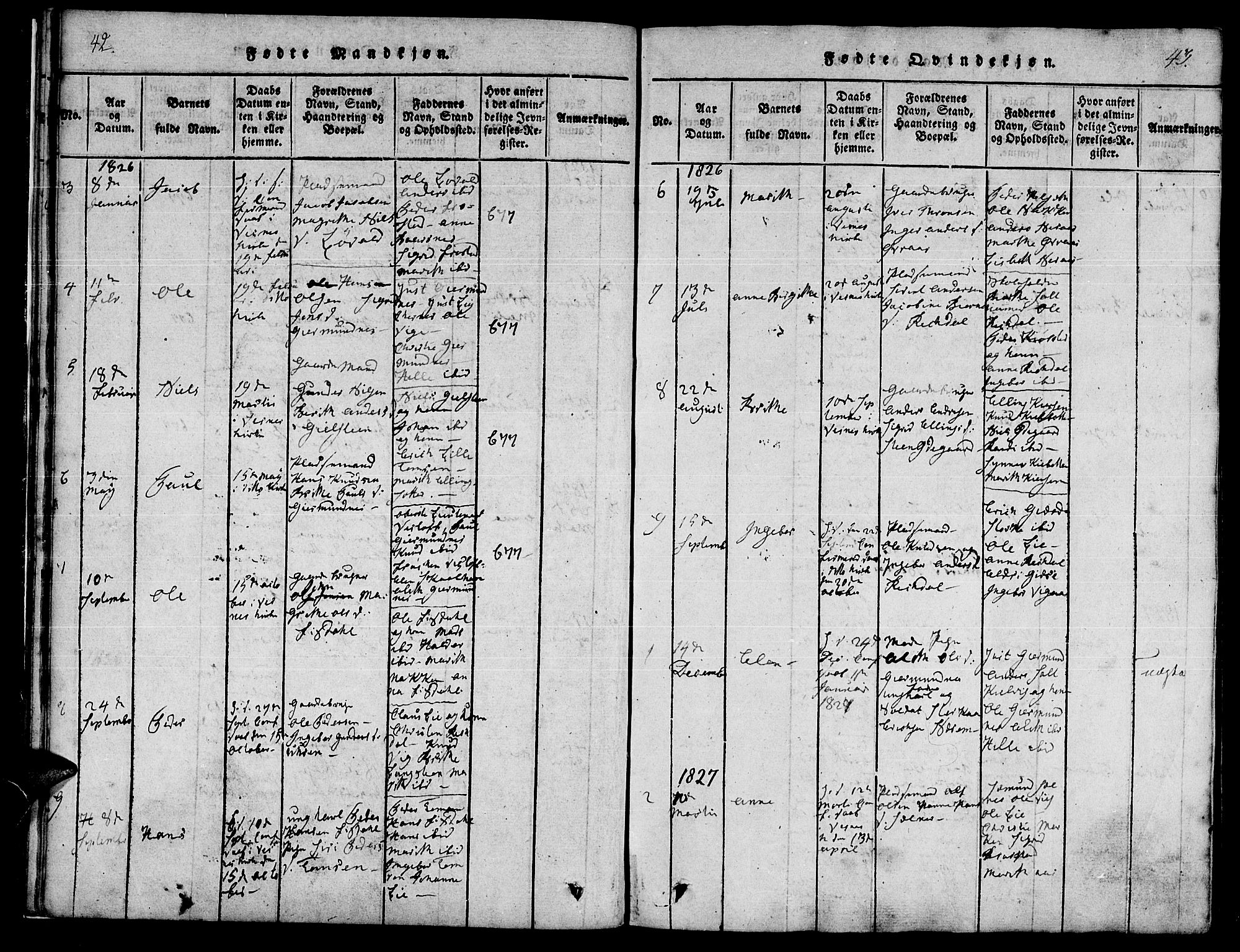Ministerialprotokoller, klokkerbøker og fødselsregistre - Møre og Romsdal, SAT/A-1454/539/L0528: Parish register (official) no. 539A01, 1818-1847, p. 42-43