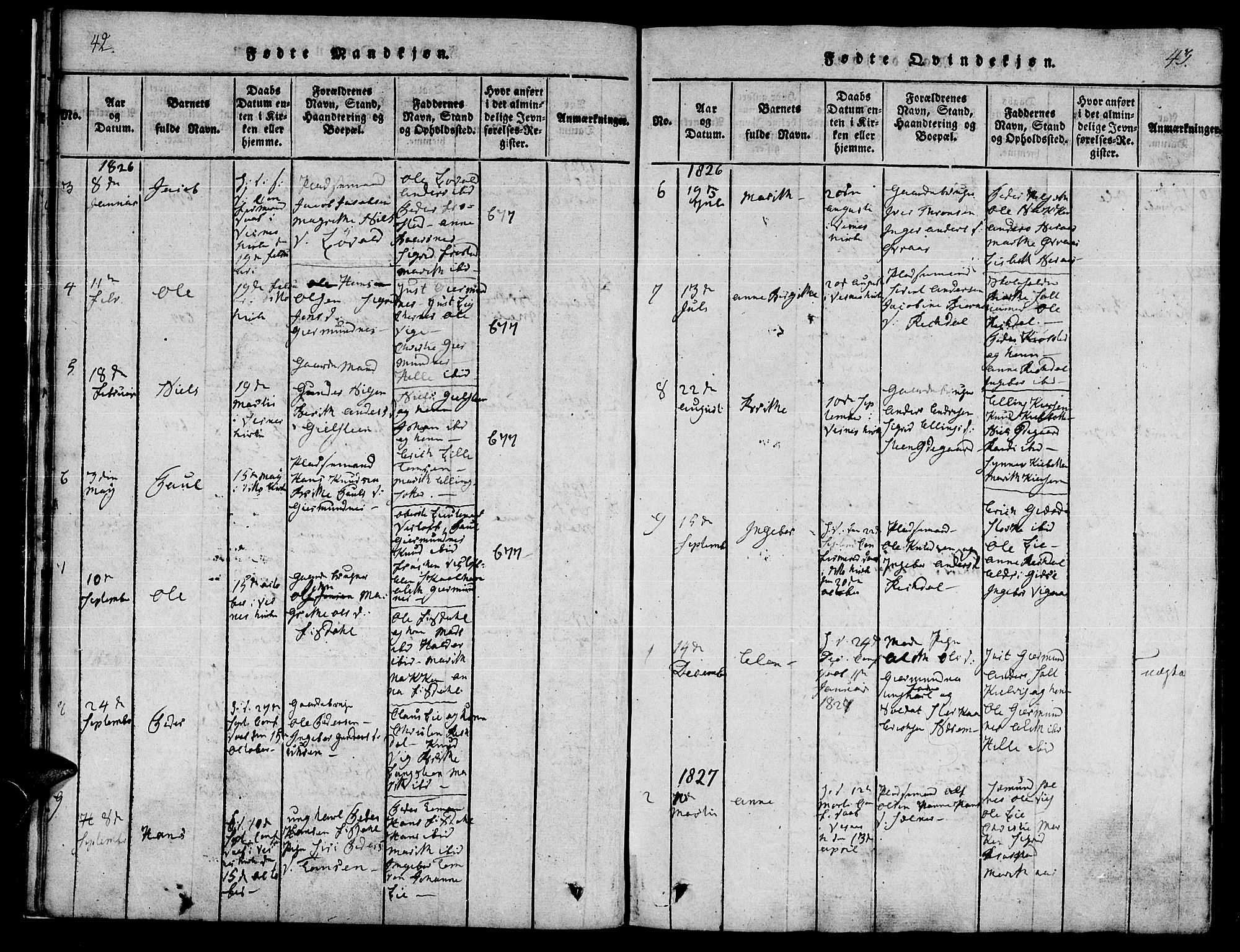 Ministerialprotokoller, klokkerbøker og fødselsregistre - Møre og Romsdal, AV/SAT-A-1454/539/L0528: Parish register (official) no. 539A01, 1818-1847, p. 42-43