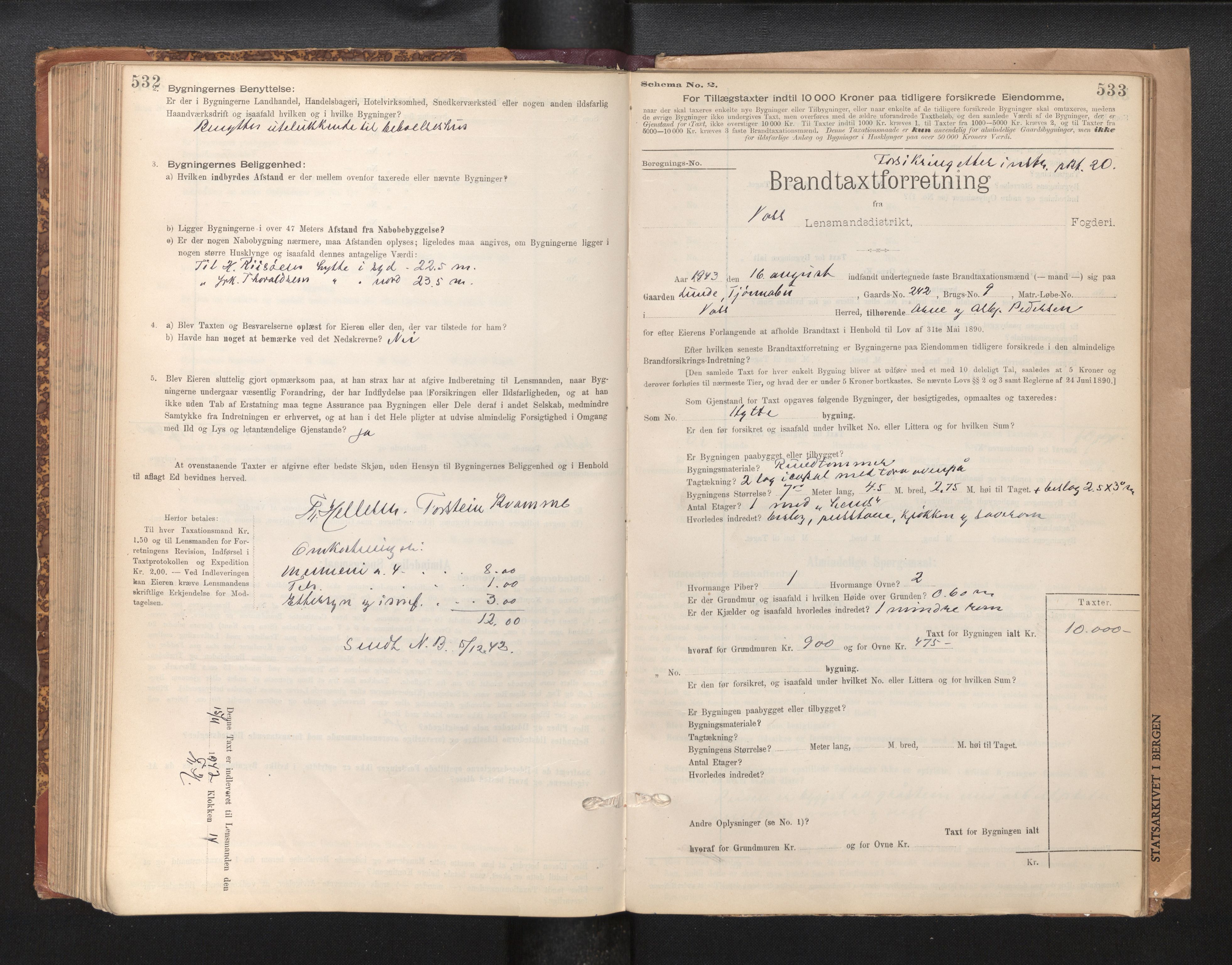 Lensmannen i Voss, SAB/A-35801/0012/L0008: Branntakstprotokoll, skjematakst, 1895-1945, p. 532-533