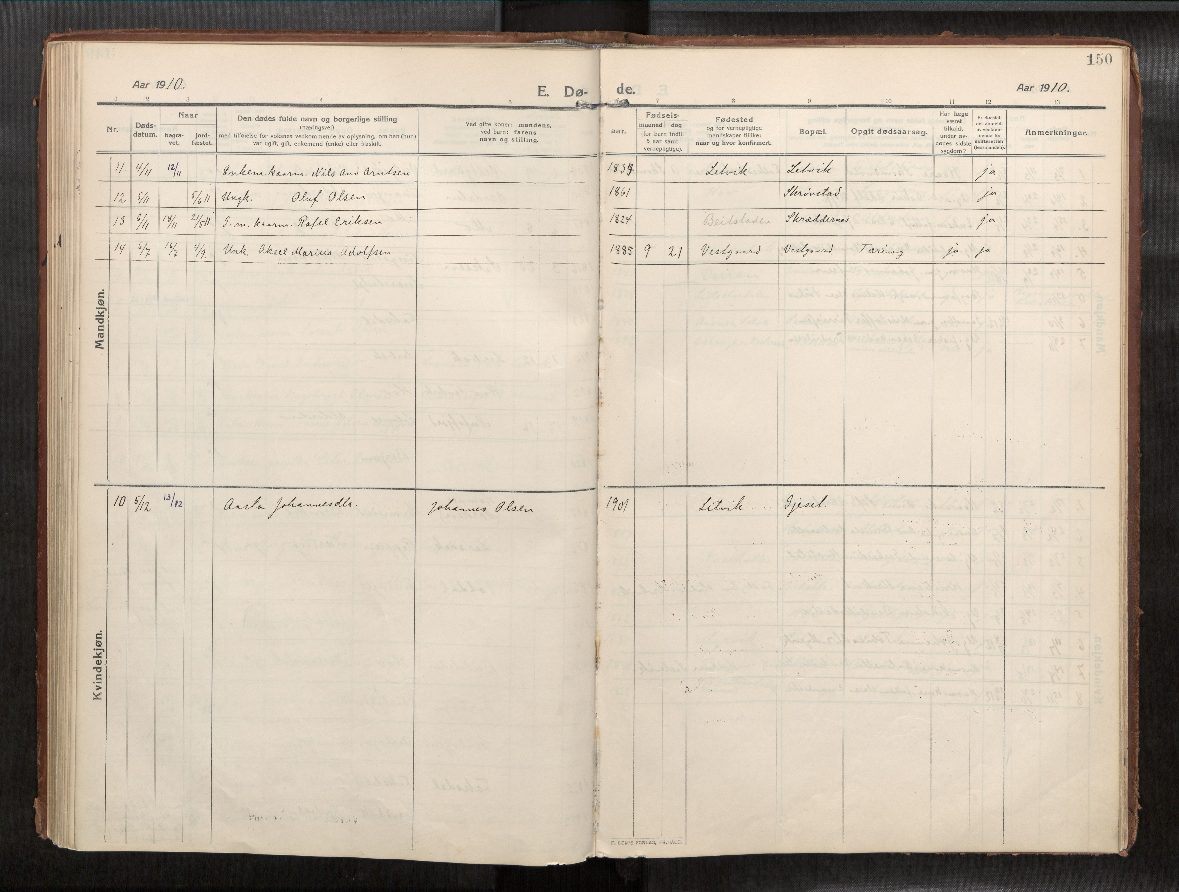 Ministerialprotokoller, klokkerbøker og fødselsregistre - Nord-Trøndelag, SAT/A-1458/773/L0624a: Parish register (official) no. 773A16, 1910-1936, p. 150