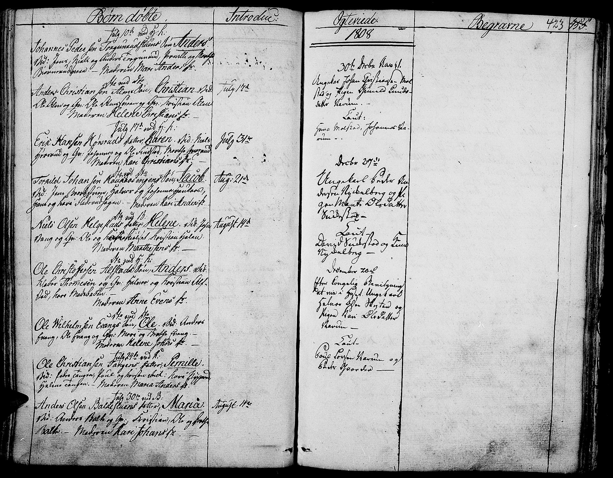 Toten prestekontor, SAH/PREST-102/H/Ha/Haa/L0007: Parish register (official) no. 7, 1794-1809, p. 423