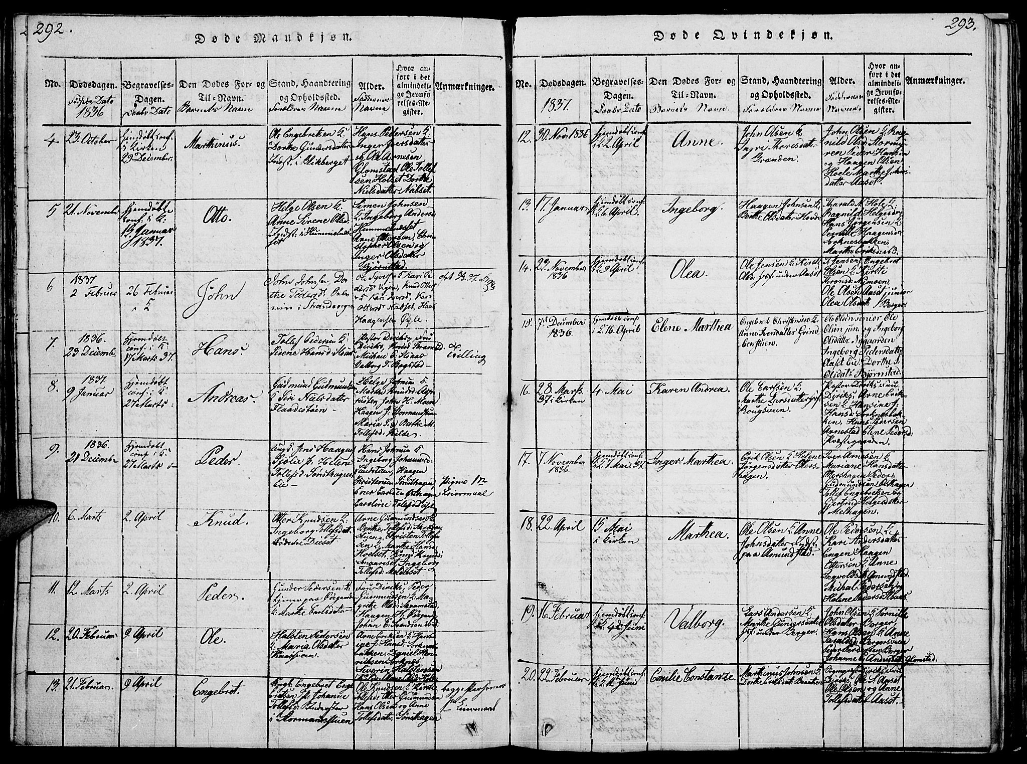 Åmot prestekontor, Hedmark, SAH/PREST-056/H/Ha/Hab/L0001: Parish register (copy) no. 1, 1815-1847, p. 292-293