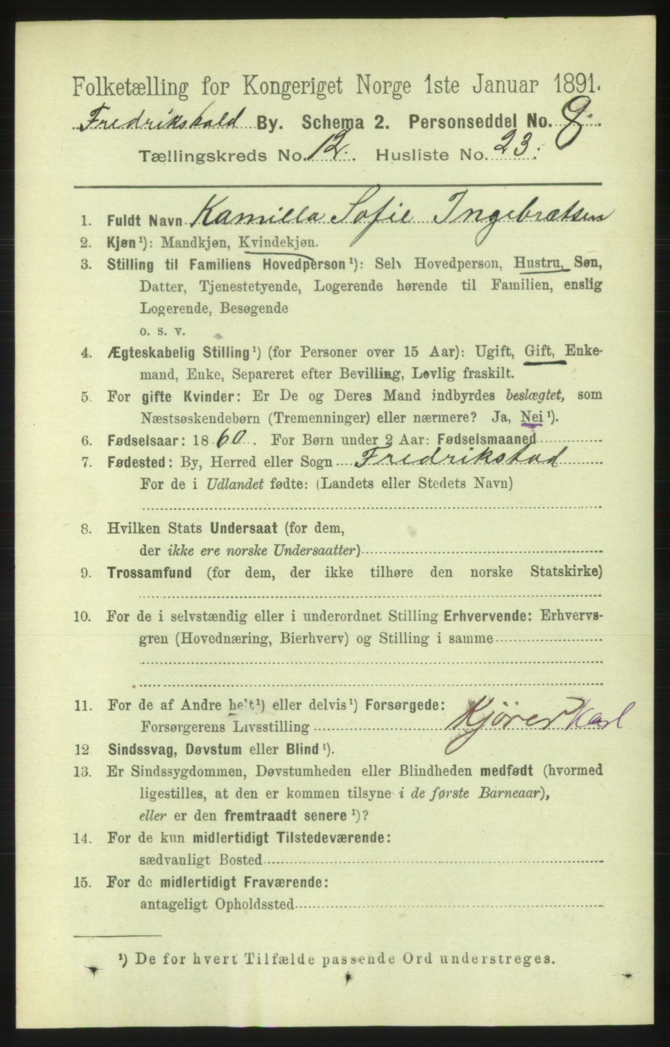 RA, 1891 census for 0101 Fredrikshald, 1891, p. 8570