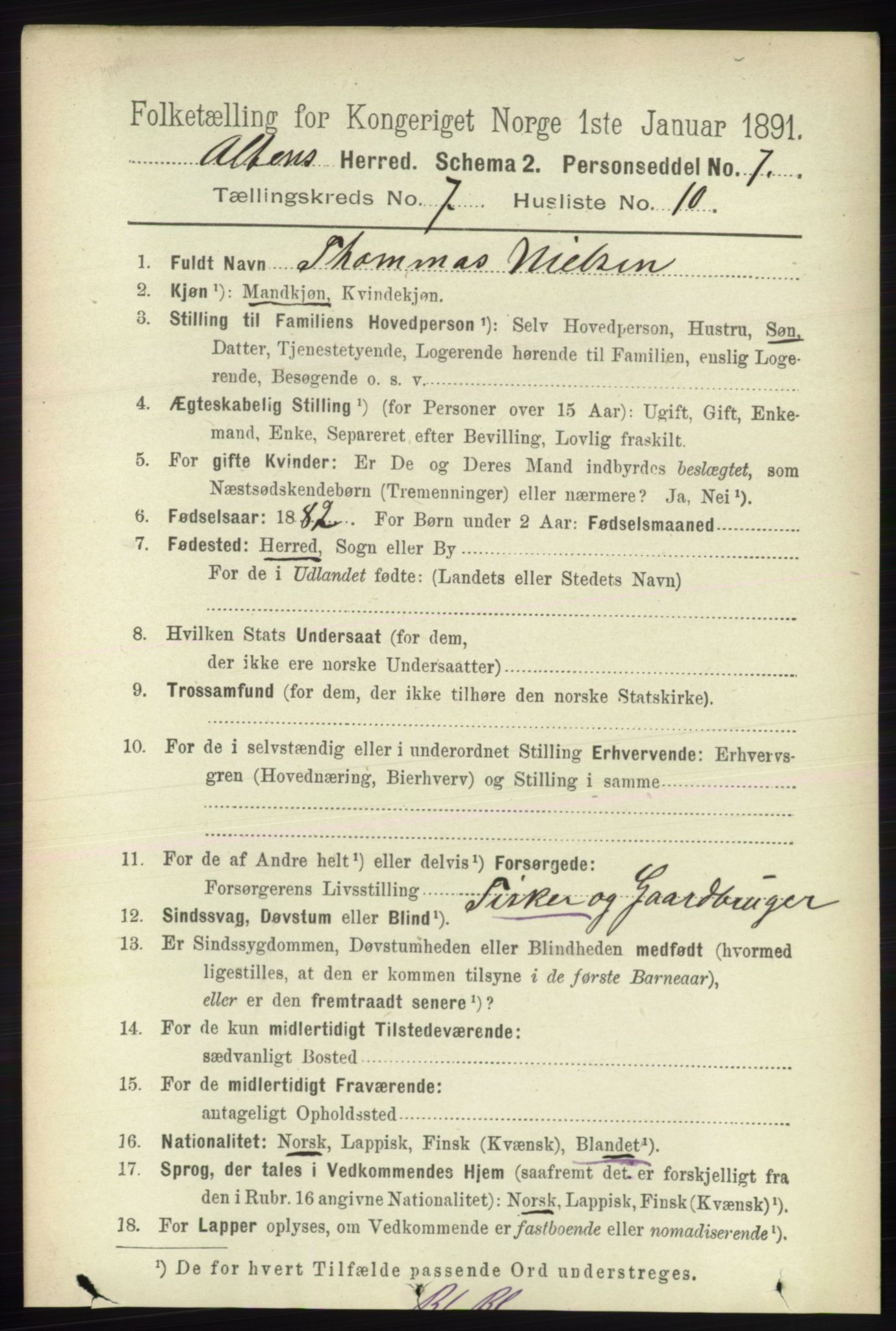 RA, 1891 census for 2012 Alta, 1891, p. 2158