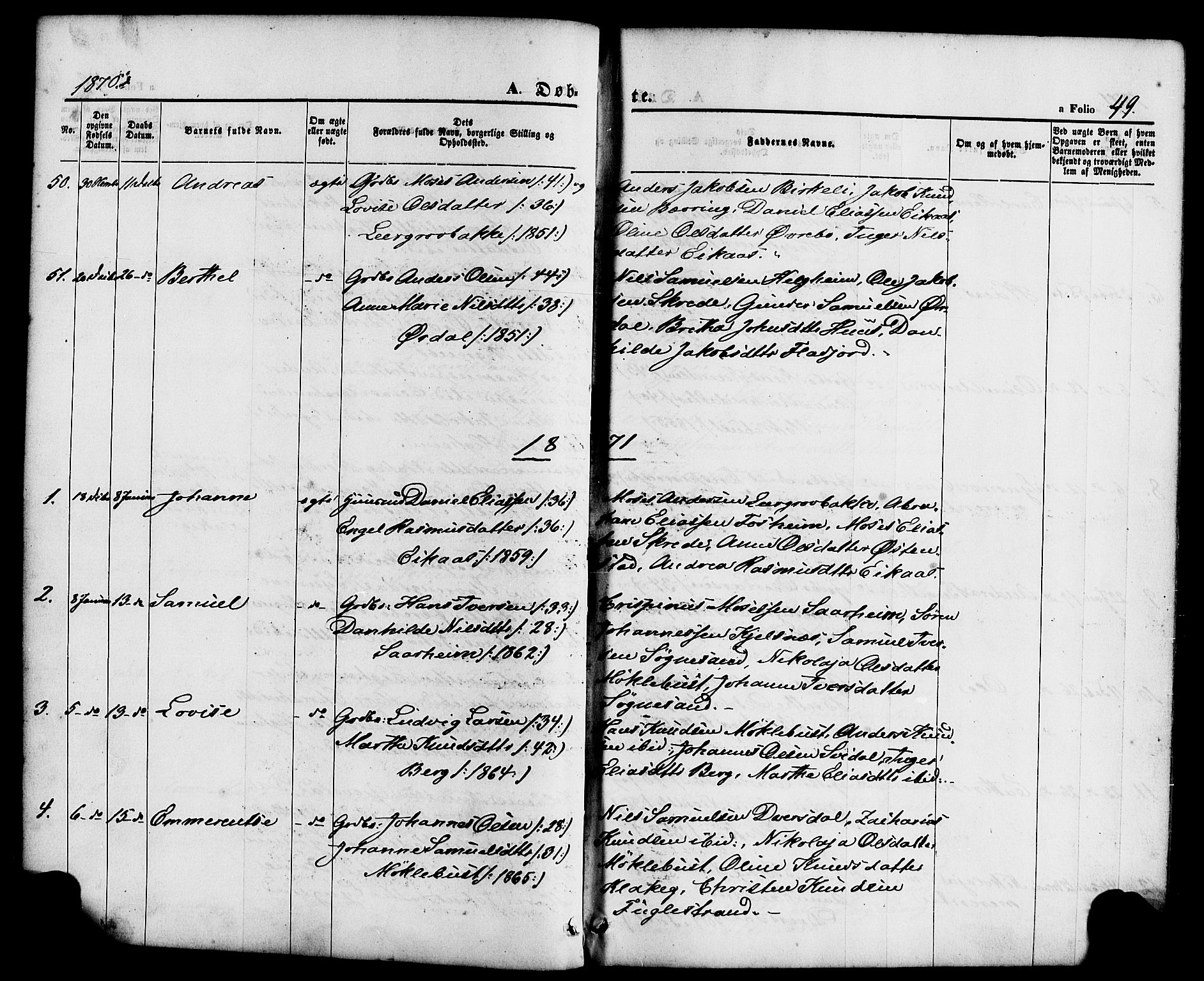 Jølster sokneprestembete, SAB/A-80701/H/Haa/Haaa/L0011: Parish register (official) no. A 11, 1866-1881, p. 49